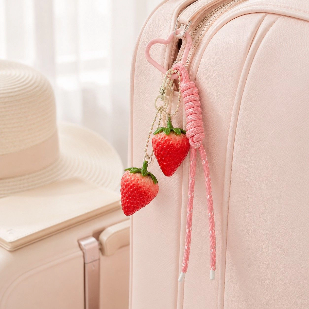 Alilang Women's 3D Strawberry Bag Charm Keychain with Heart Clasp and Braided Cord Tails, Lime Green