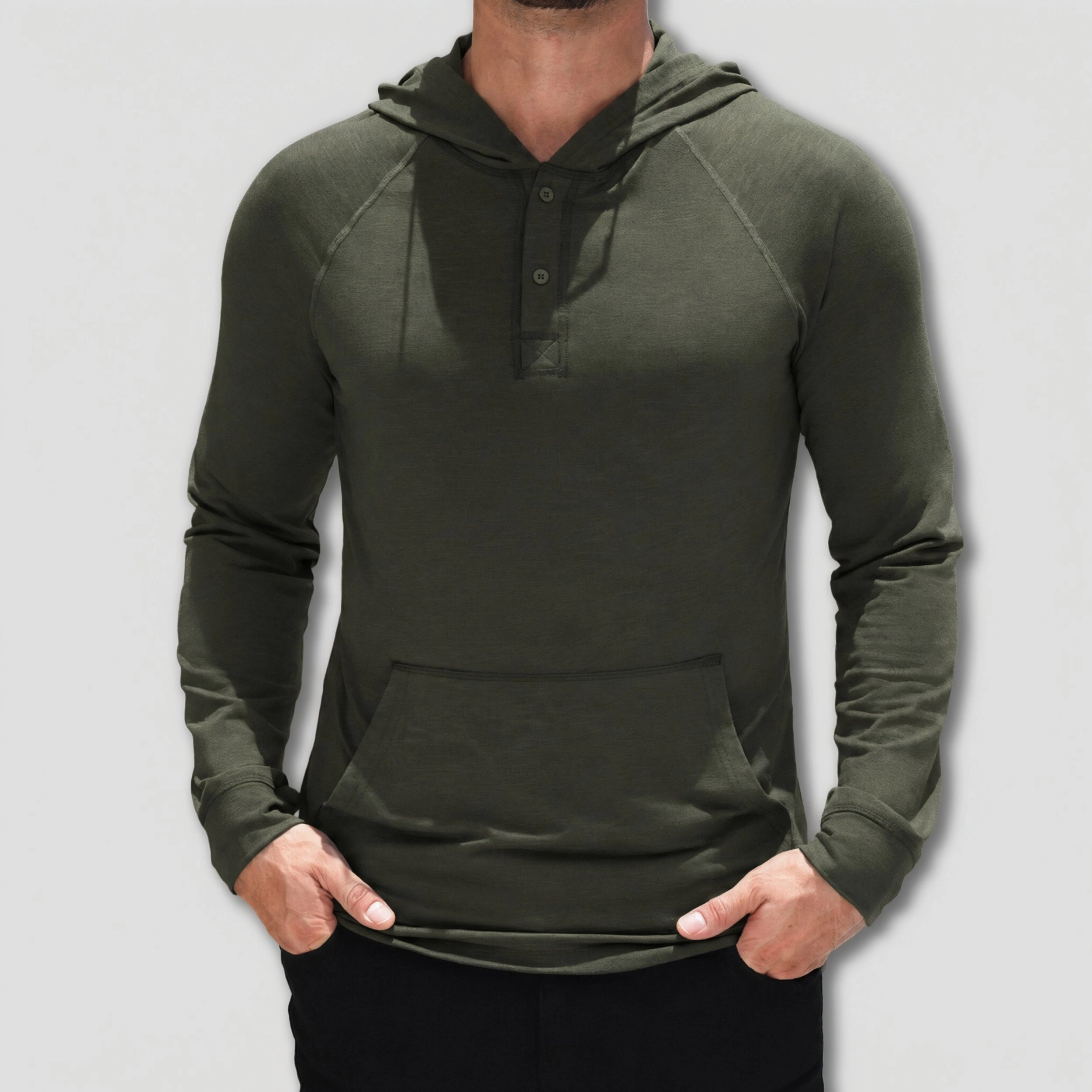 COOFANDY Men's Raglan Long Sleeve Henley Hoodie with Front Kangaroo Pocket