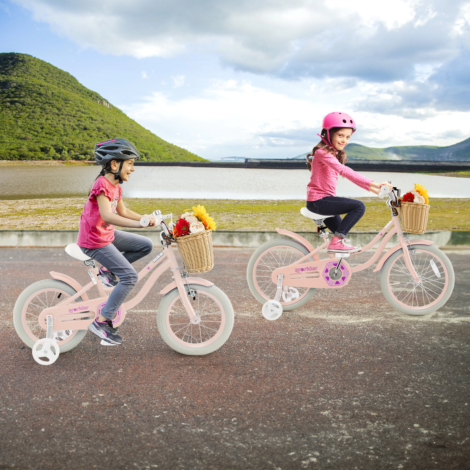 14-in Kids Bicycle Training Wheels Front Basket Adjustable Handlebar 85% Pre-Assembled Carbon Steel Bike Ages 3-5 Pink