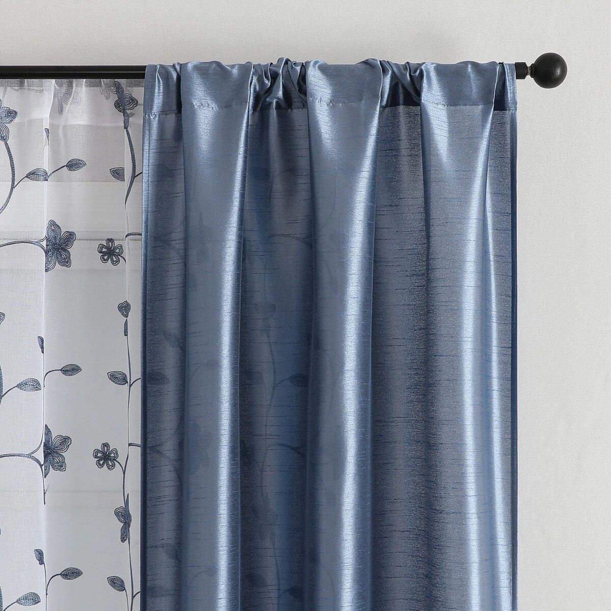 Kate Aurora Jasmine Embroidered 6 Piece Rod Pocket Coordinating Sheer Window Curtain Panels