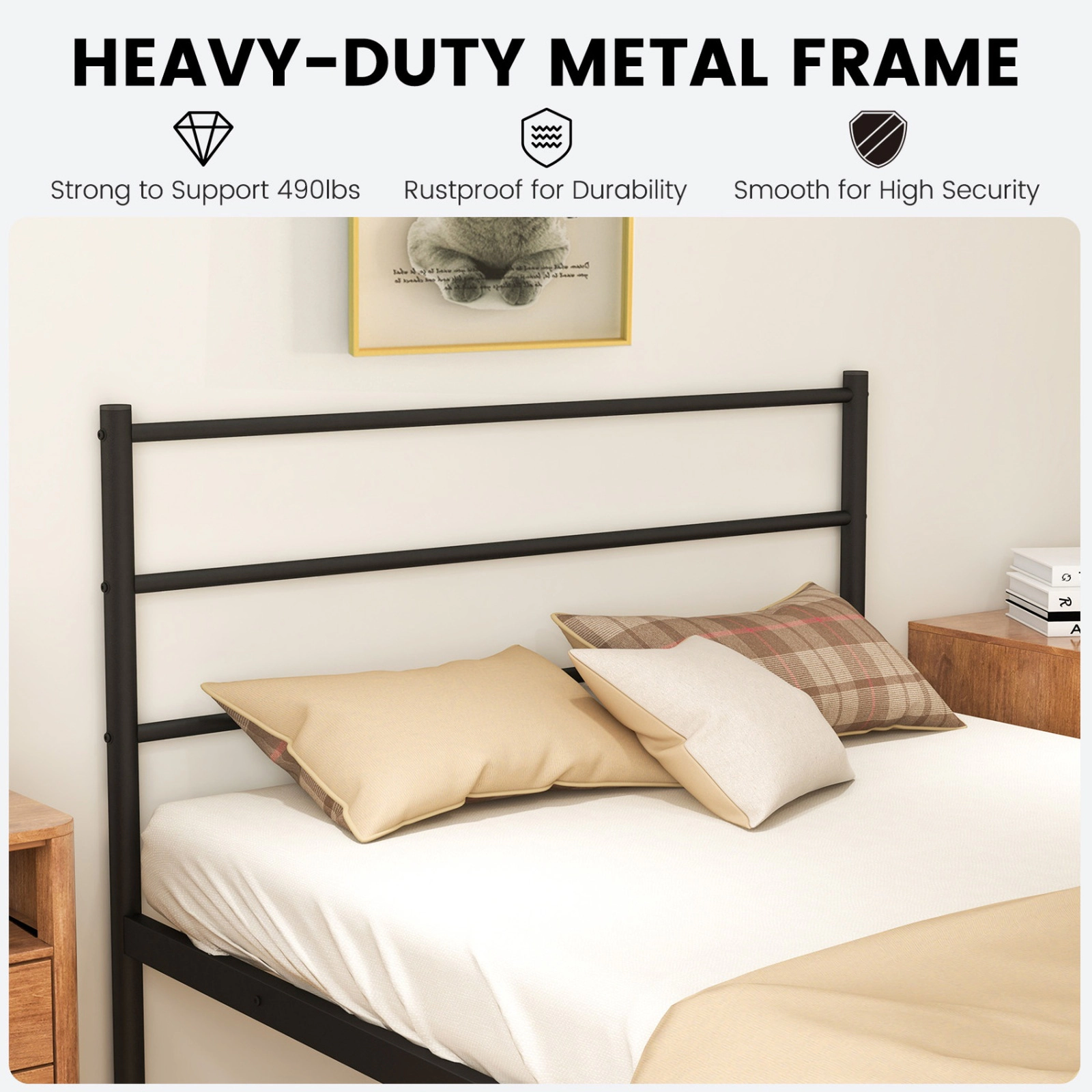 SUGIFT Twin Size 490-lb Bed Capacity Metal Platform Bed Frame with Headboard and Footboard 77.5-in L 41-in W Black