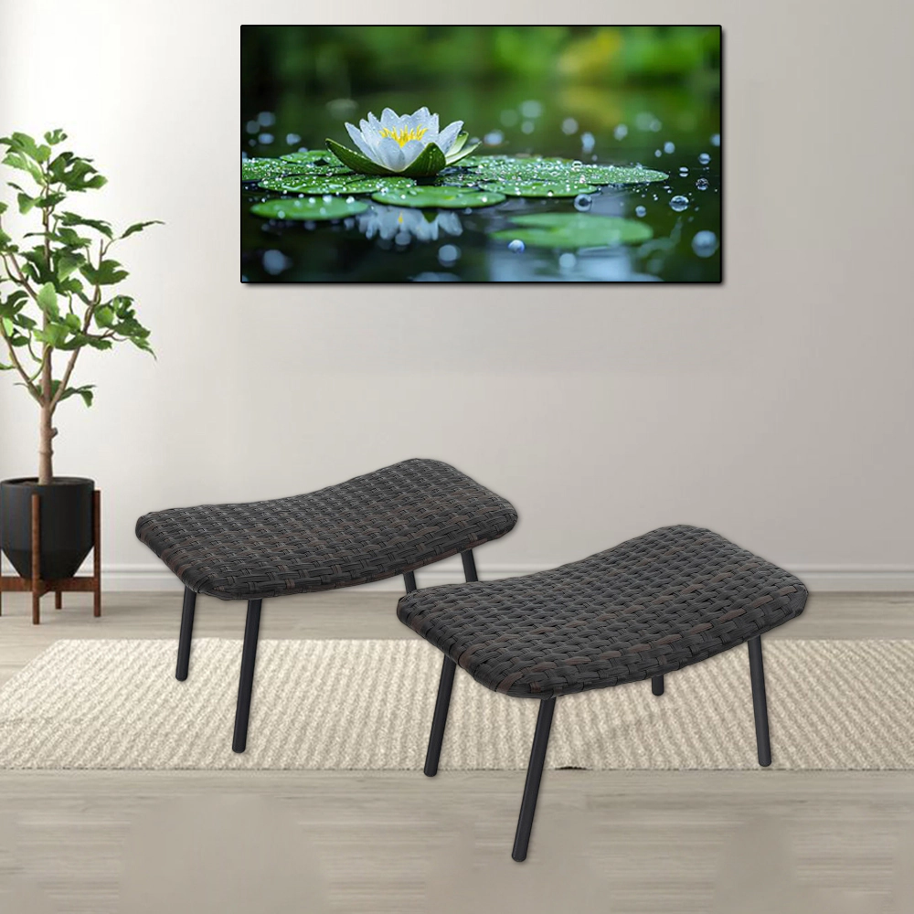 Hivvago All Weather Outdoor Ottomans Set Patio Footrest Seats Set with Sturdy Metal Legs