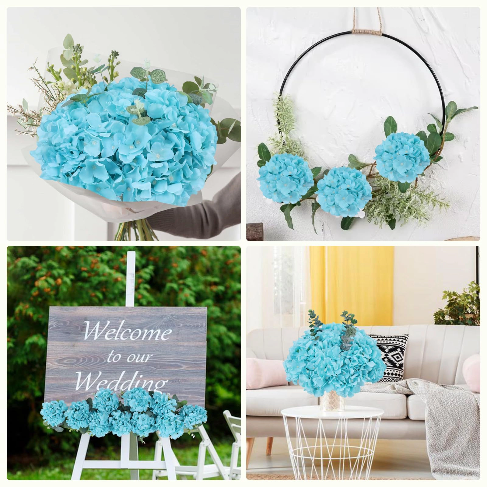 PUPWE Artificial Hydrangea Flowers Bulk Stems