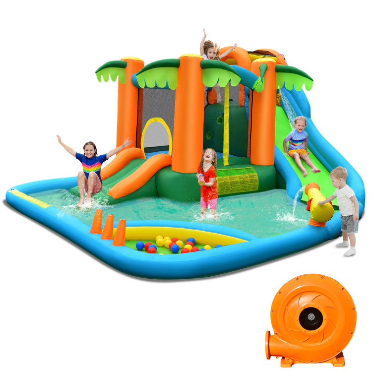 Hivvago 7-in-1 Inflatable Water Slide Park with 780W Blower