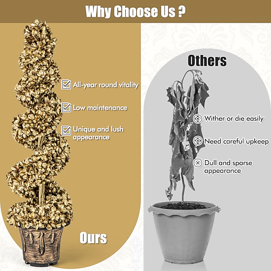 SUGIFT Set of 2 Spiral Shaped Metal Trunk Artificial Topiary Trees 47-in Tall 11-in x 9-in Pot 27.5-lb Gold