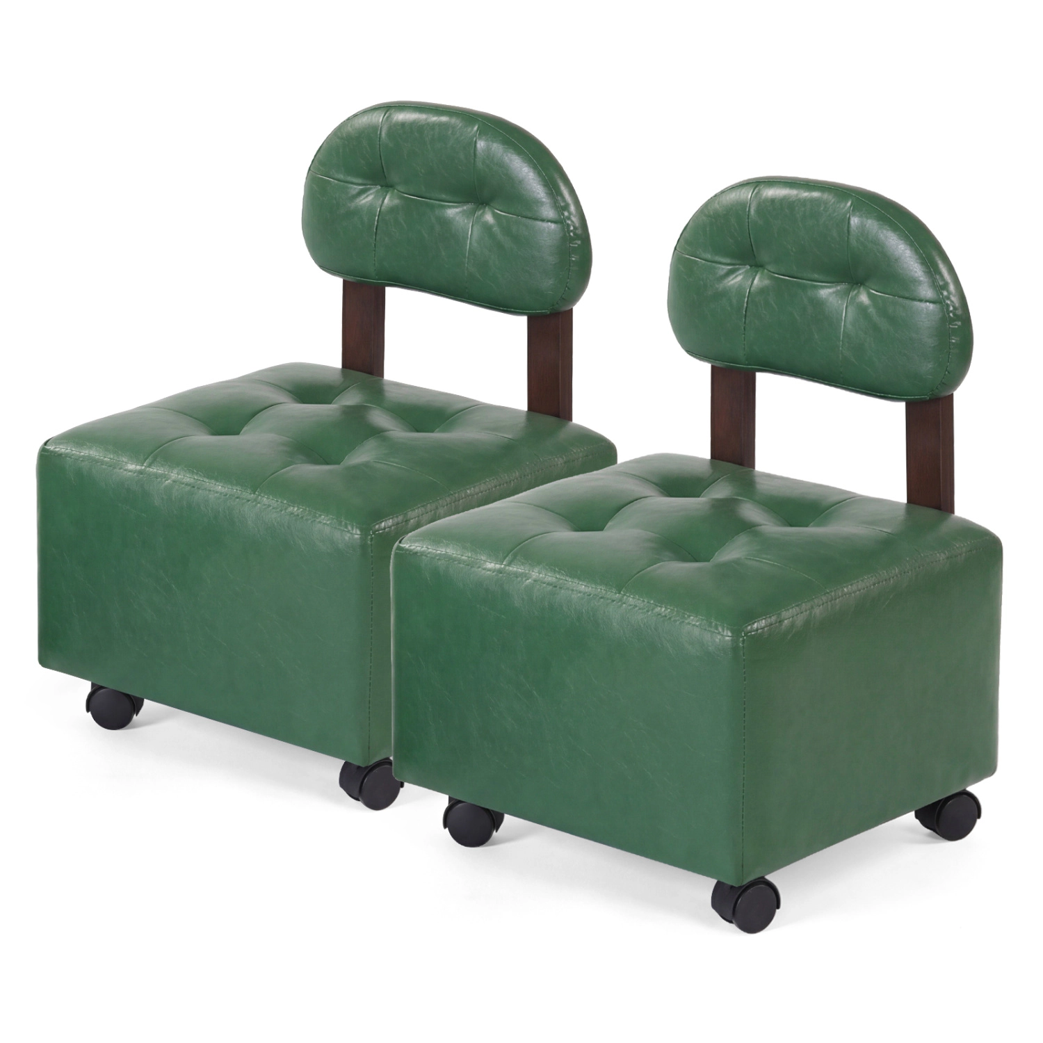 Glintex 2-Piece Rolling Footstool Set with Backrests and Lockable Wheels, Green
