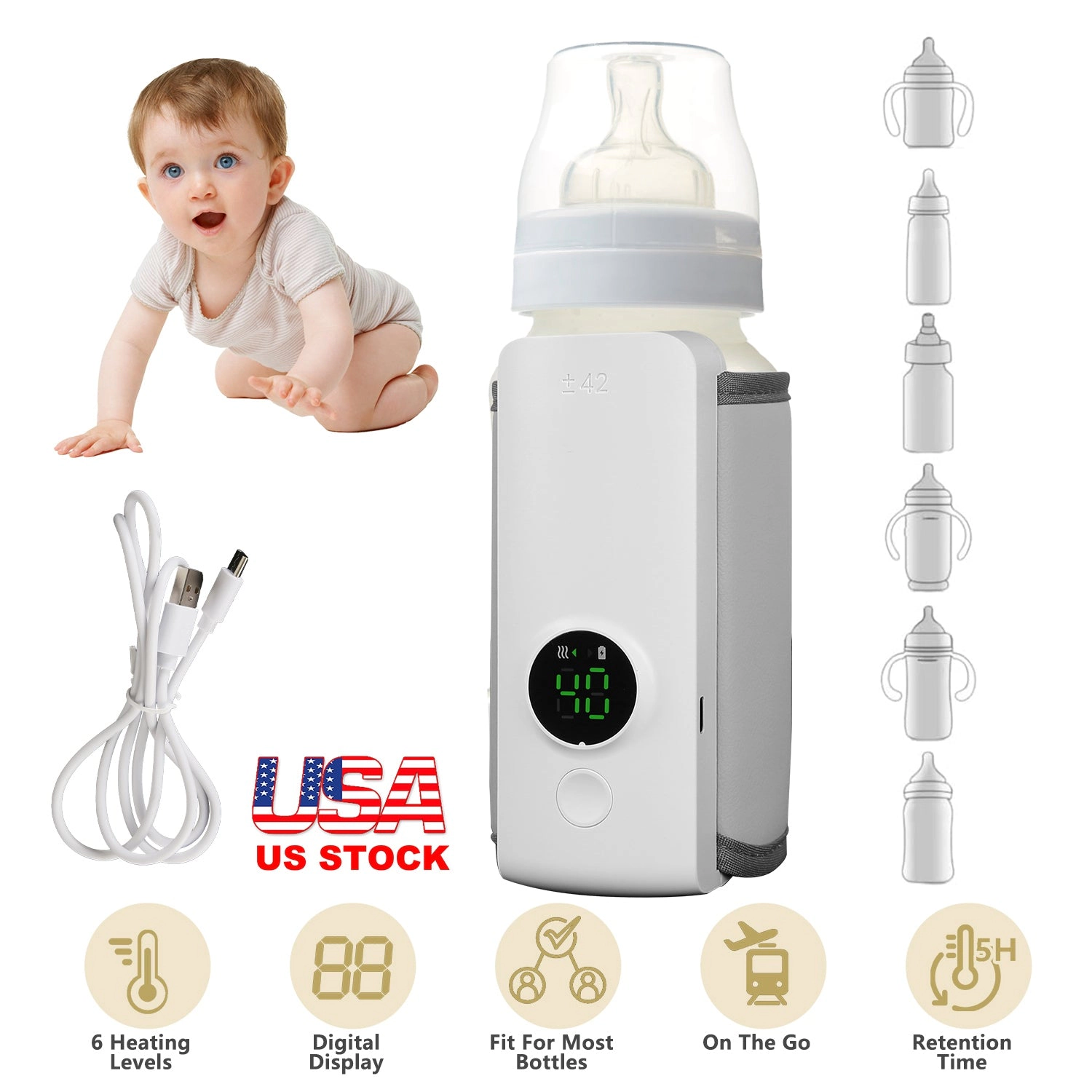 GBruno Kids' Kids' USB Rechargeable Portable Bottle Warmer