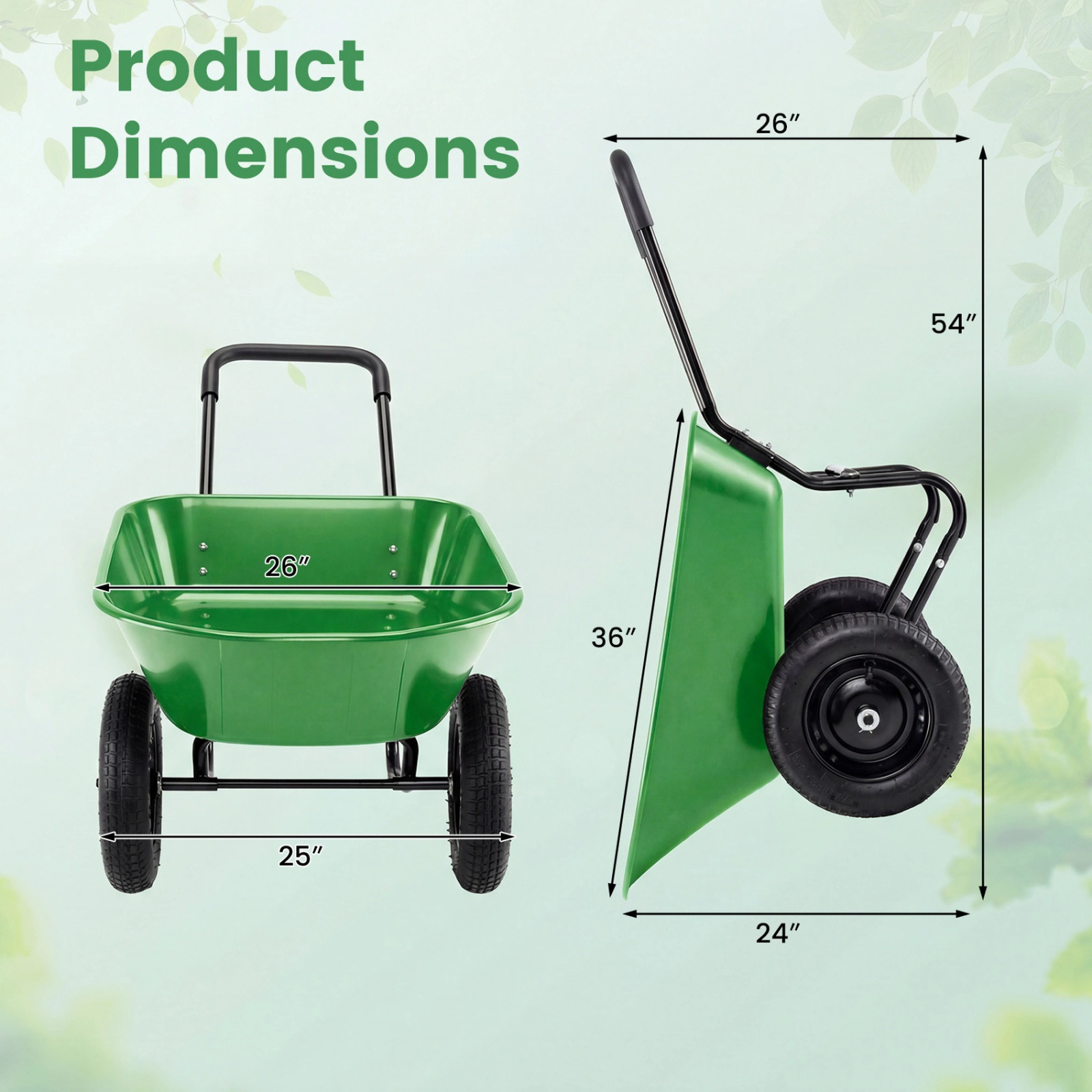 SUGIFT 2 Tire Heavy Duty Dolly Utility Cart Light Green Garden Wheelbarrow