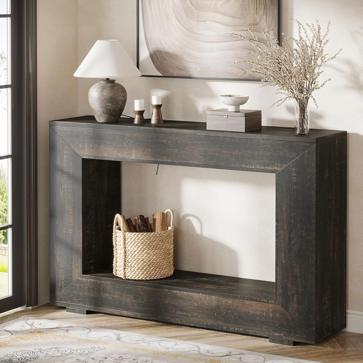 Tribesigns Farmhouse Console Table, 47" Rustic Wood Entryway Sofa Table with Storage