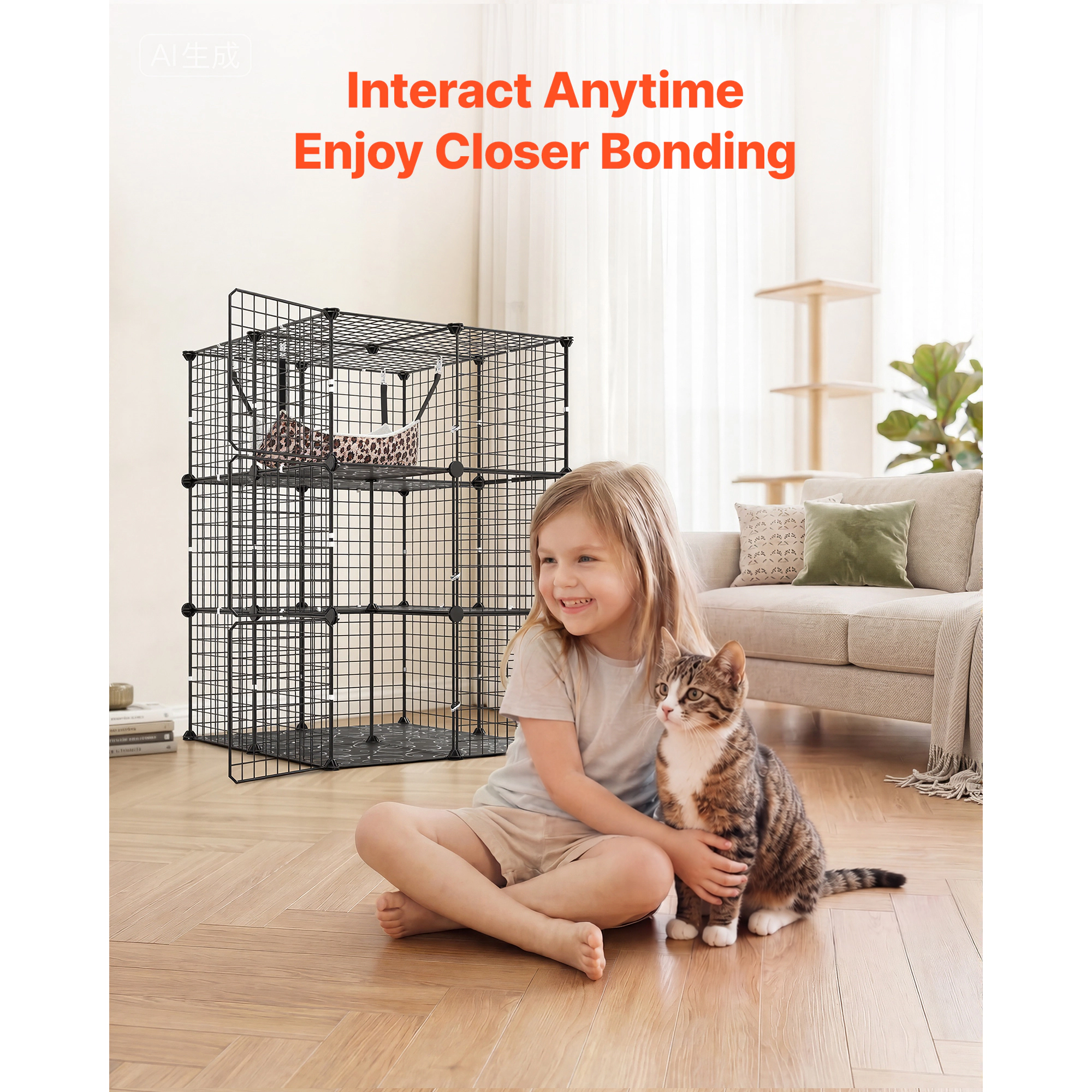 HONGGE Cat Cage DIY Cat Playpen Indoor Enclosure Detachable Metal Wire Kennel Crate with Large Exercise Place Ideal for