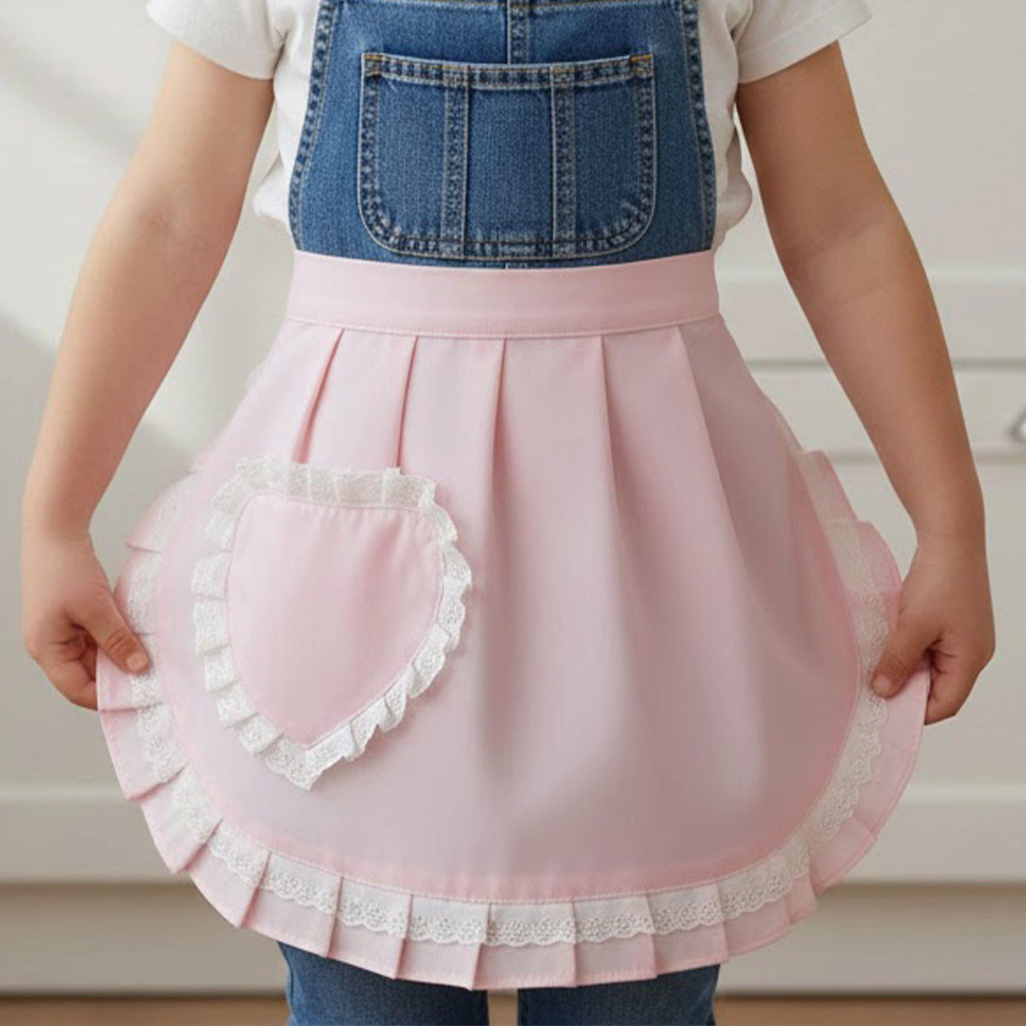 Alilang Unisex Decorative Waist Apron with Ruffle Trim Heart Pocket and Adjustable Ties