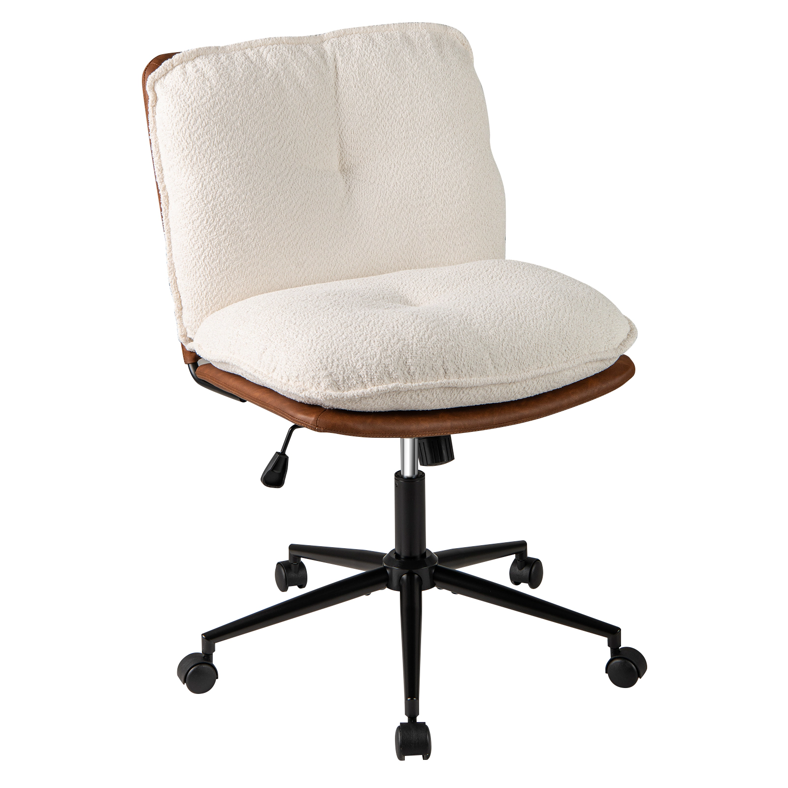SUGIFT 330-lb Capacity Brown and White Boucle PU Leather Armless Rocking Swivel Desk Chair with Gas Lift