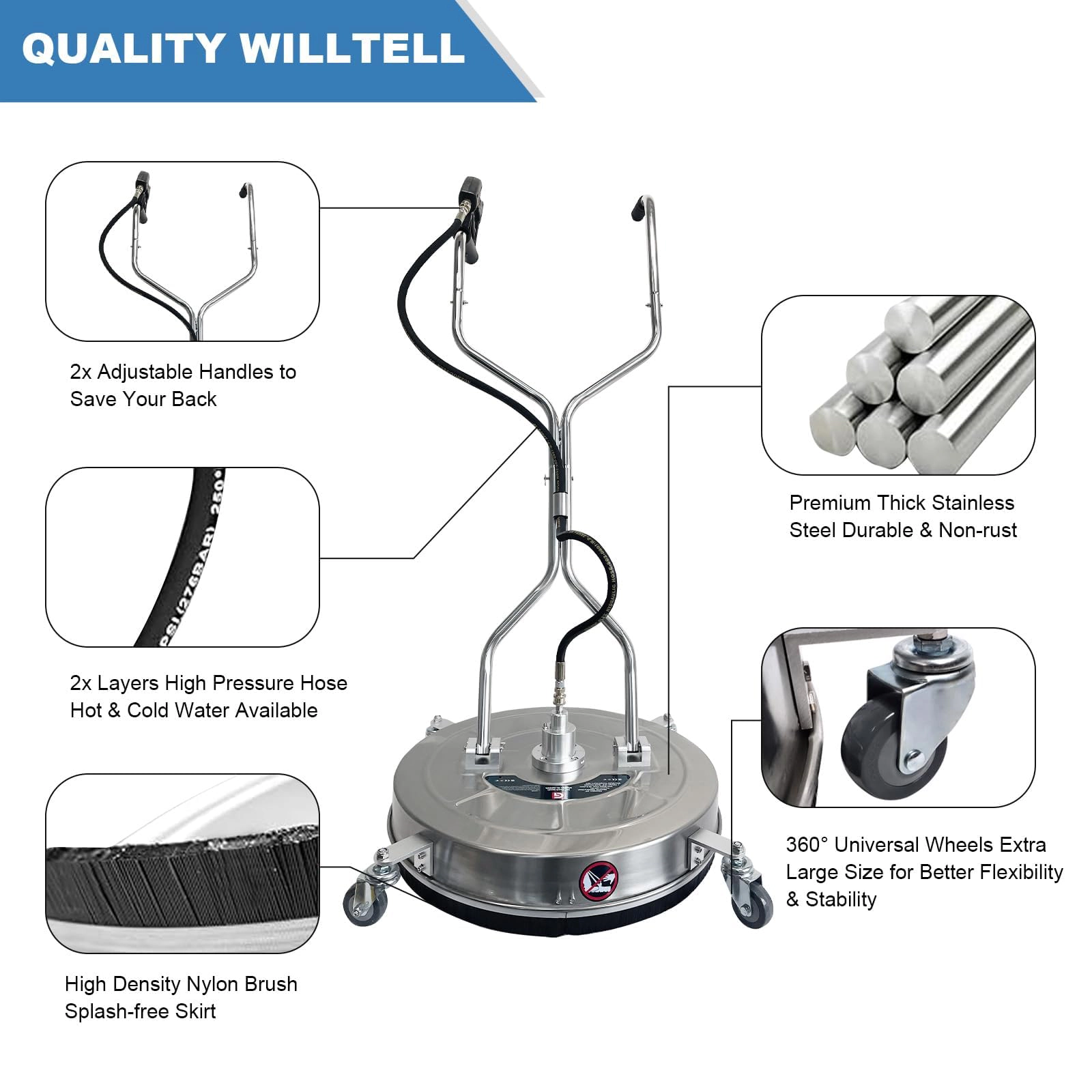 24-in up to 4900-PSI Stainless Steel Walk-Behind Pressure Washer Surface Cleaner with 4 Wheels and 1/4-in Adapter