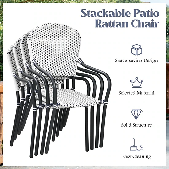 Hivvago Set Of 4 Patio Rattan Stackable Dining Chair With Armrest For ...