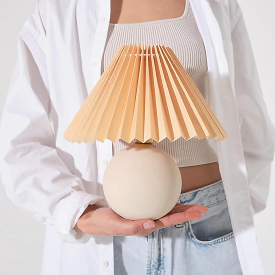 Brightech Serena Cream Ceramic LED Table Lamp, Orange Pleated Shade ...