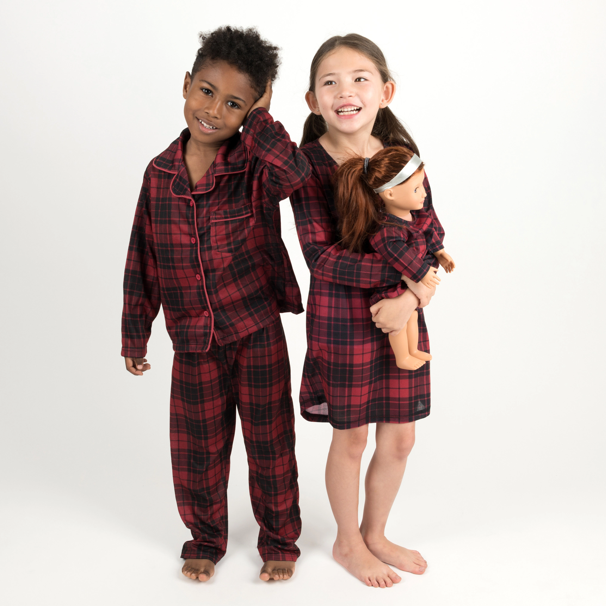 Leveret Girl & Doll Matching Plaid Long Sleeve Nightgown Set