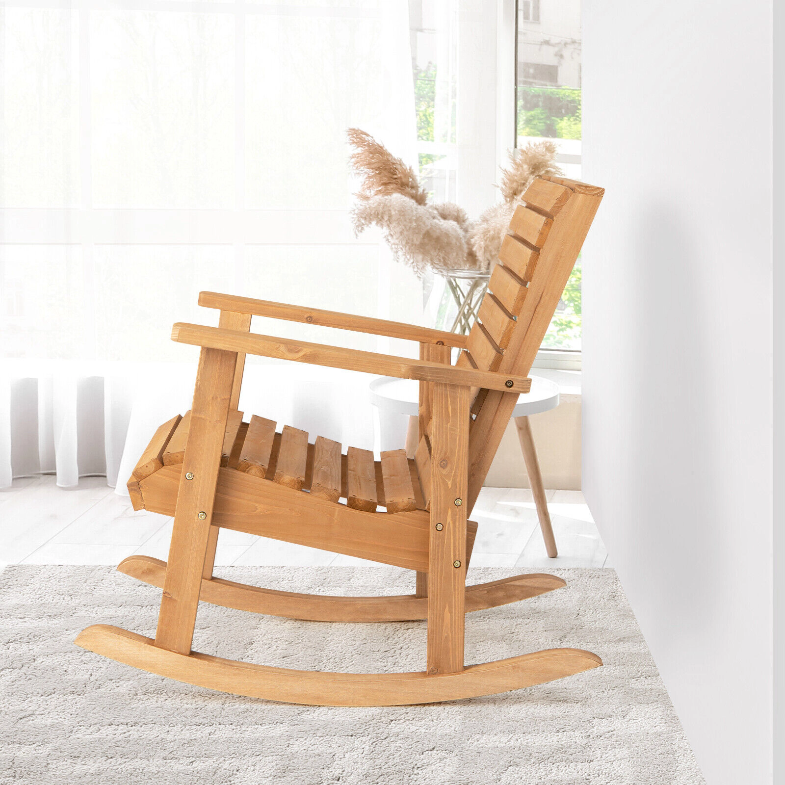 LJG Outdoor Fir Wood Rocking Chair with High Backrest