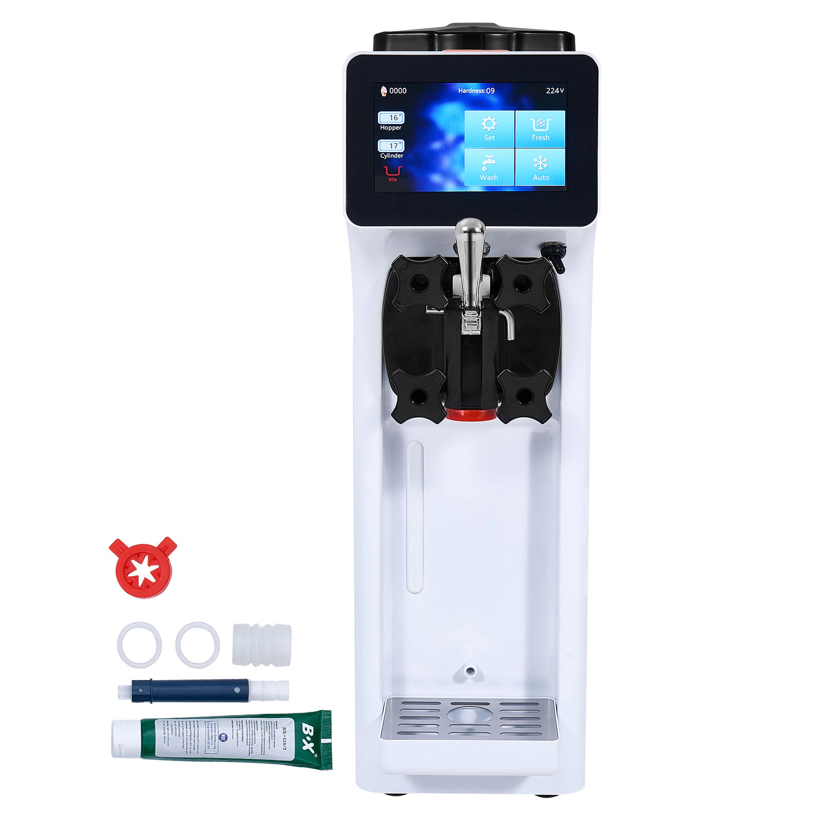 HONGGE Commercial Ice Cream Machine, Countertop Soft Serve Ice Cream Maker, 4L Hopper Cylinder, Auto Clean Pre-cooling