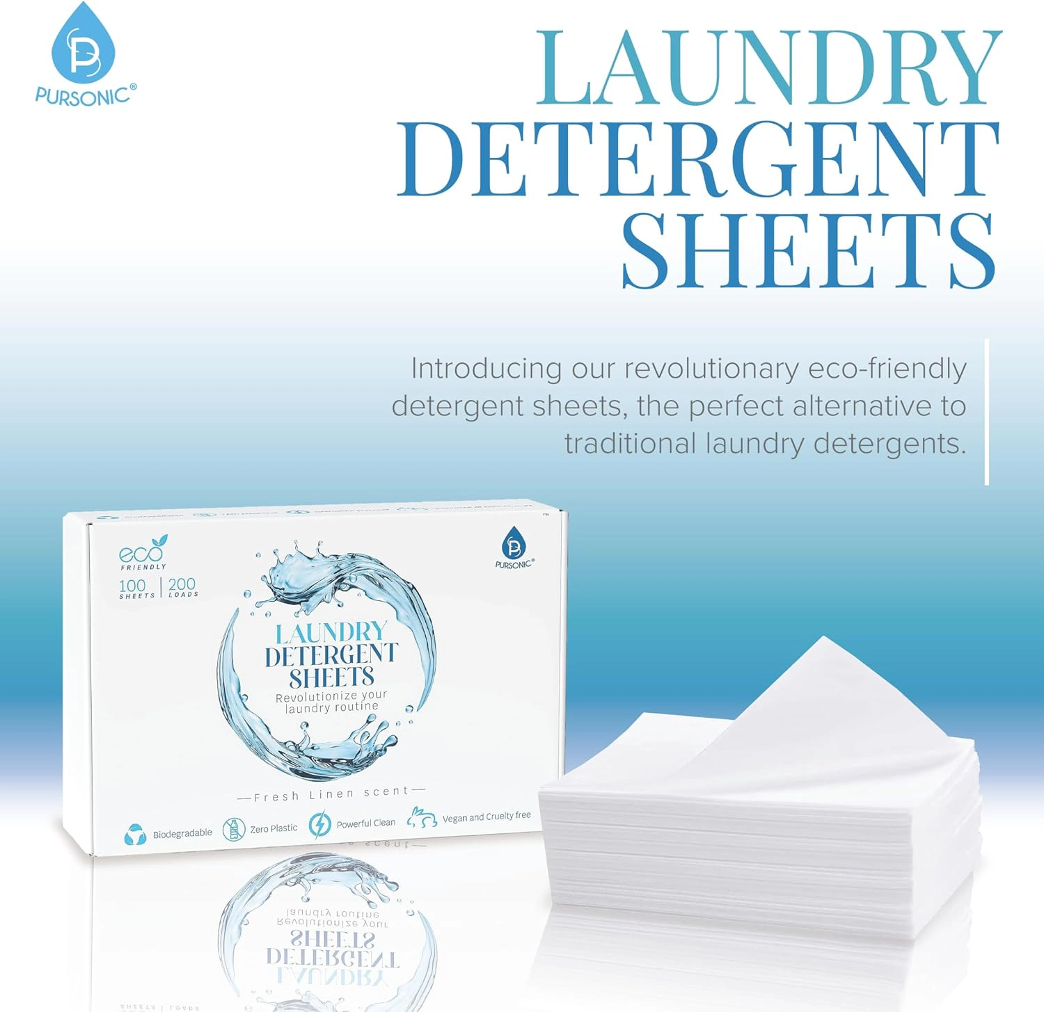 Pursonic Unisex Eco-Friendly Laundry Care Natural Laundry Detergent Sheets Fresh Linen Scent