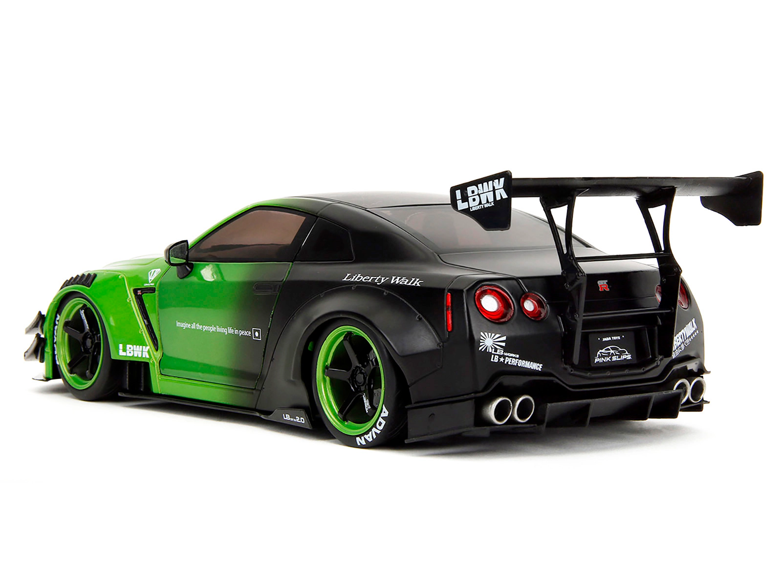 Jada Nissan GT-R (R35) Liberty Walk Body Kit 2.0 RHD (Right Hand Drive) Green and Matt Black "Pink Slips"