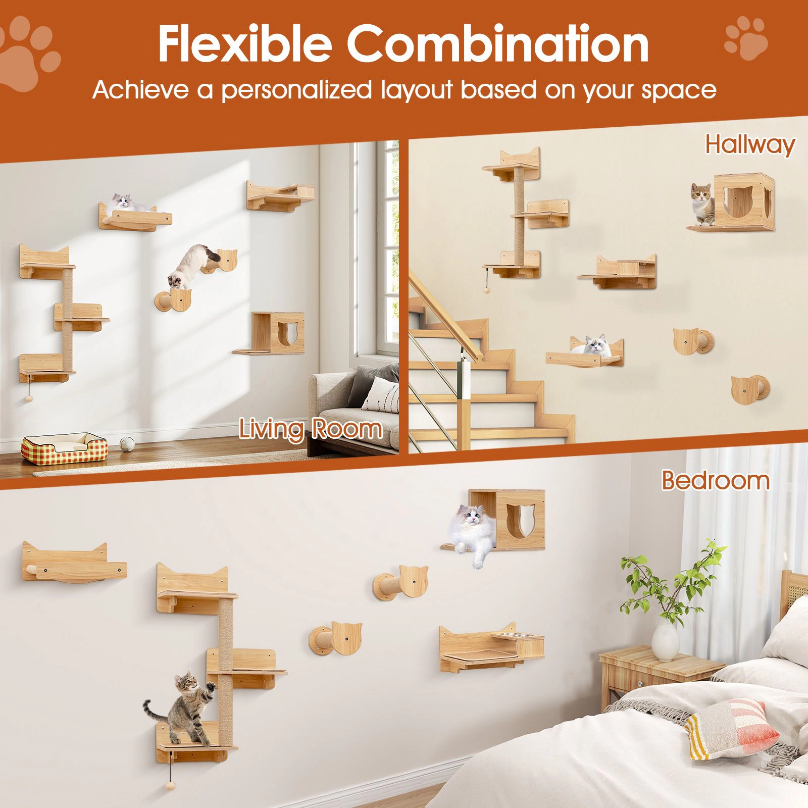 SlickBlue 6-Piece Wall Mounted Cat Furniture Set with Condo