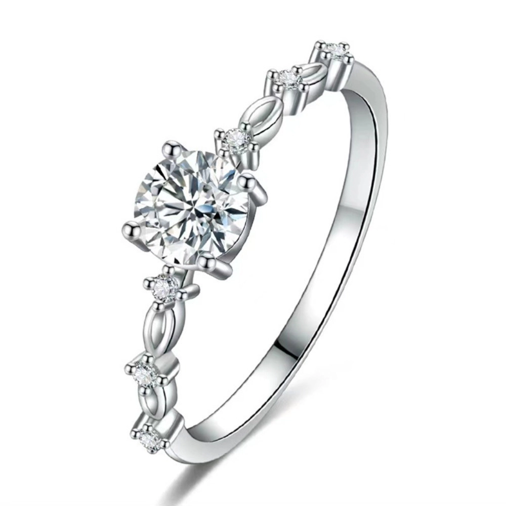 Wardrobe Whimsy Round Cut Cubic Zirconia Vintage Side Stone Engagement Ring