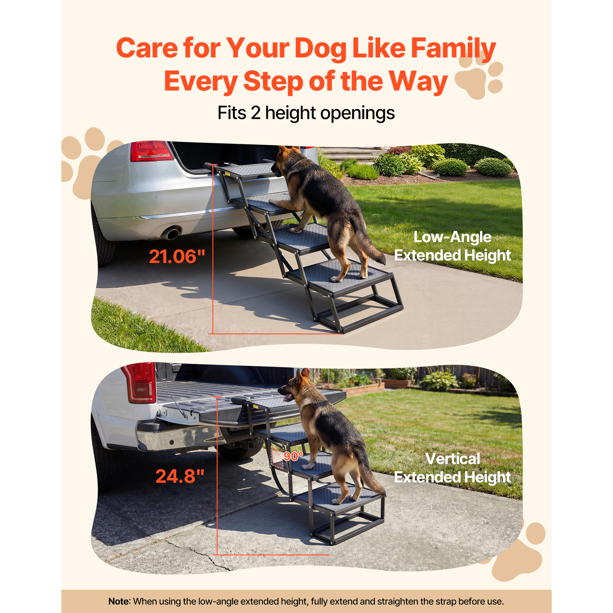 HONGGE Dog Stairs for Car 4 Steps Extra Wide Foldable Dog Ramp for Large Dogs with Non-Slip Surface Portable