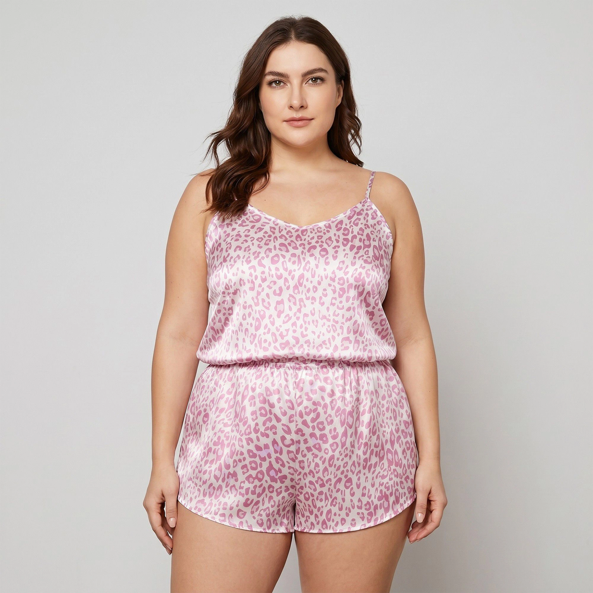 Anna-Kaci Women's Leopard Print Camisole and Shorts Pajama Set Soft Comfortable Sleepwear for Relaxation