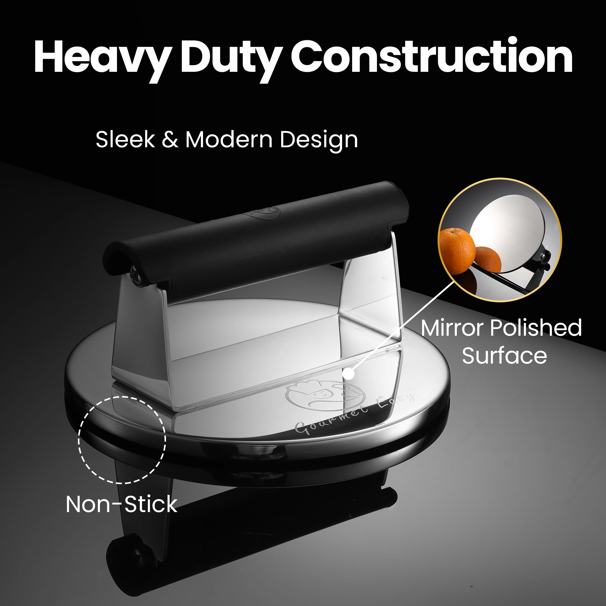 Gourmet Easy Smash Burger Press with Heat Resistant Handle, 2LBS Stainless Steel Burger Smasher