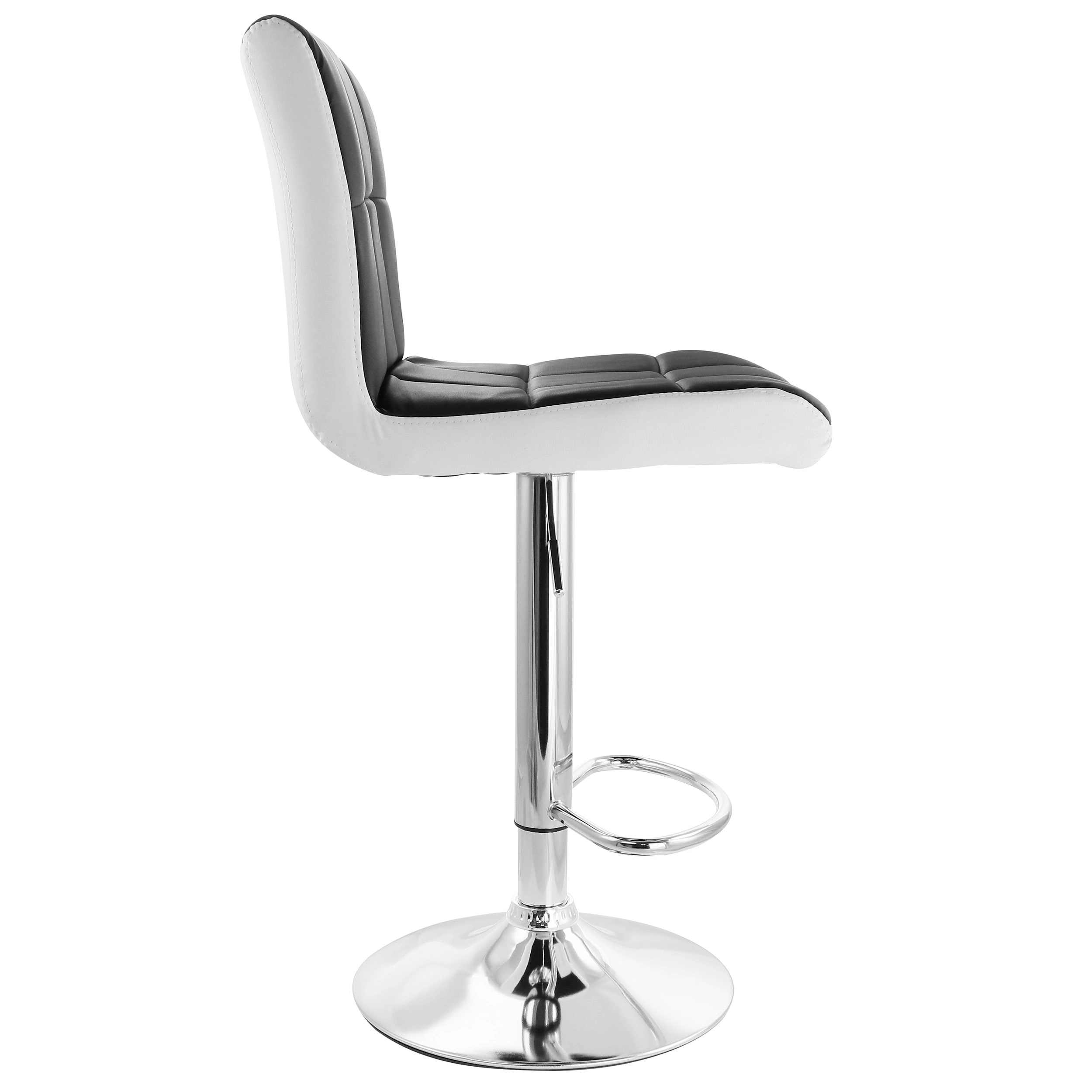 Elama 2 Piece Faux Leather Tufted Bar Stool in Black and White with Chrome Base