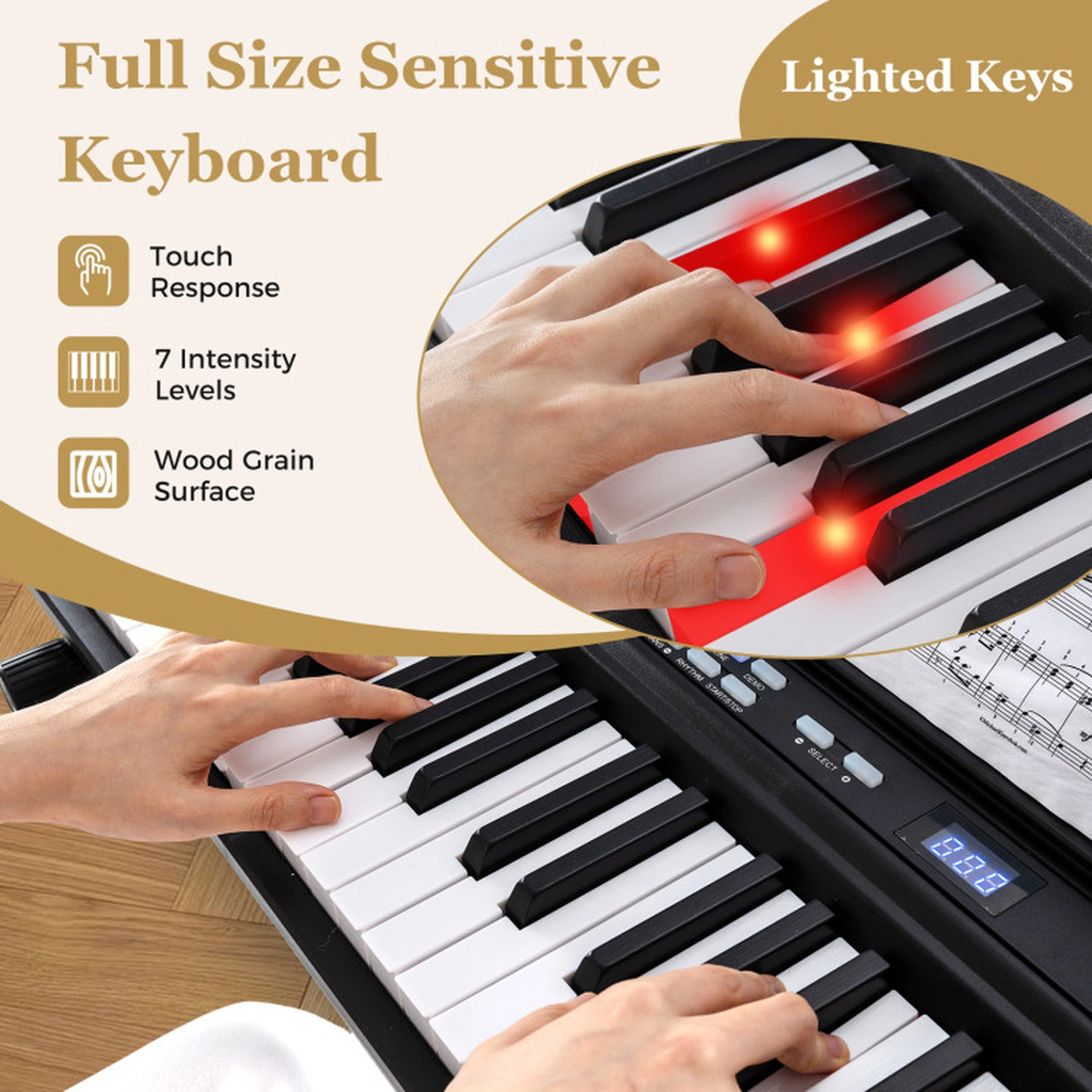 SUGIFT Black 88-Key Electric Piano Keyboard with Adjustable Stand and Carrying Bag 51.5-in W 9-in D 5-in H