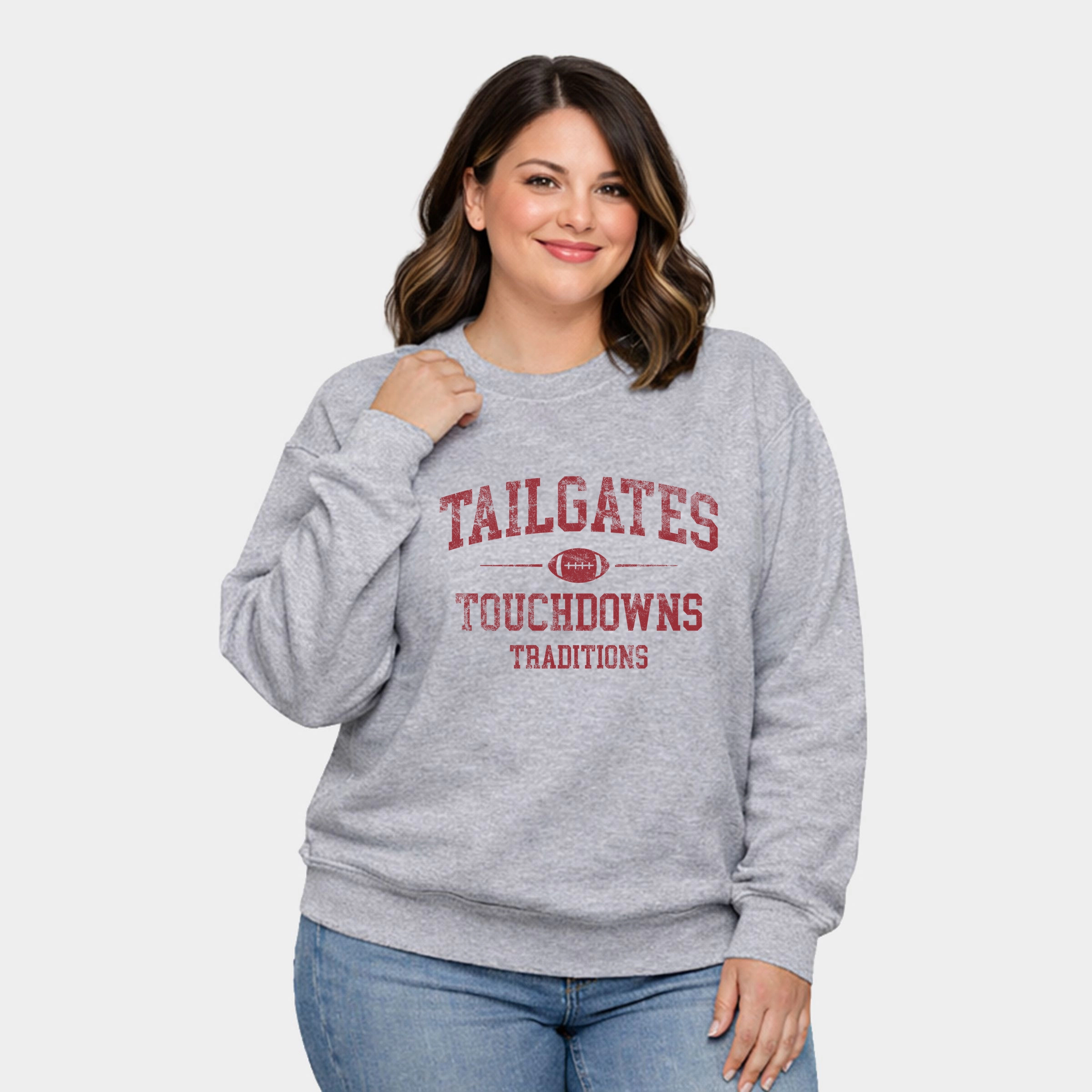 Simply Sage Market - Women's Plus Sized Graphic Sweatshirt Tailgates Touchdowns Traditions