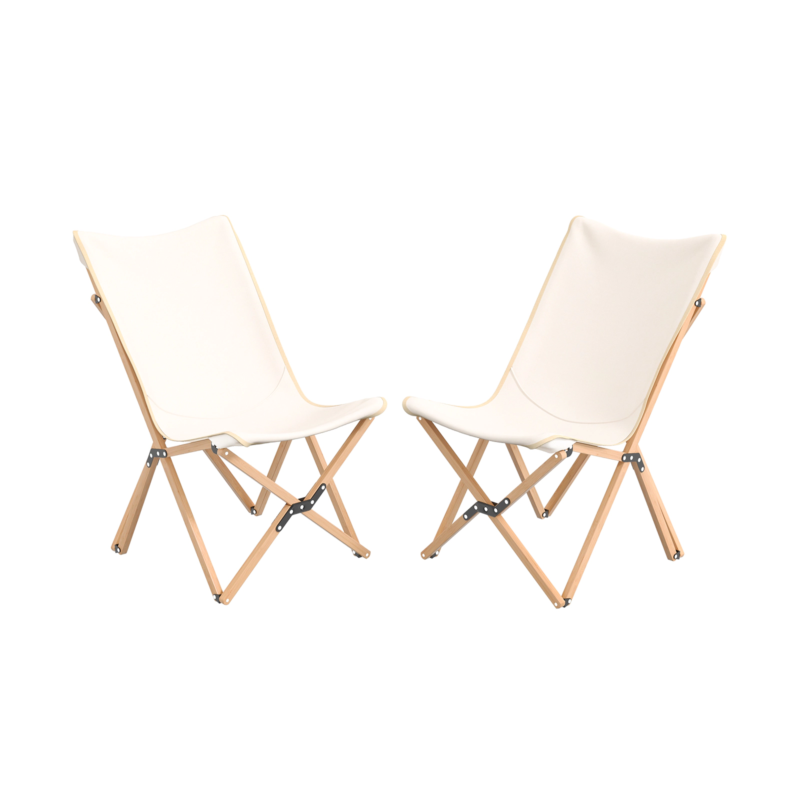 LJG Set of 2 Bamboo Dorm Chair with Storage Pocket for Camping and Fishing