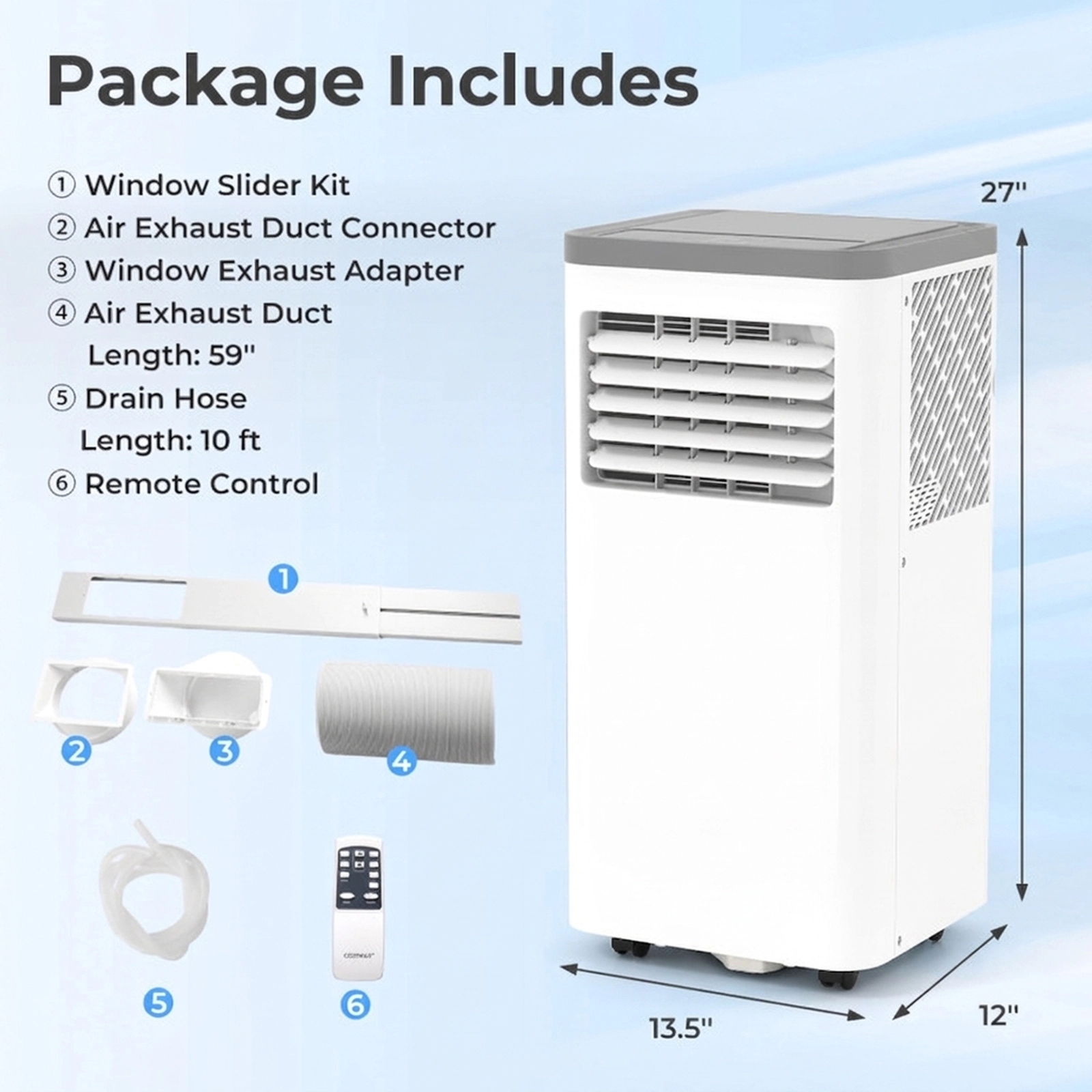 SUGIFT White 8000-BTU 350-sq ft 3-in-1 Floor Portable Air Conditioner with R32 Refrigerant and 10-ft Drain Hose