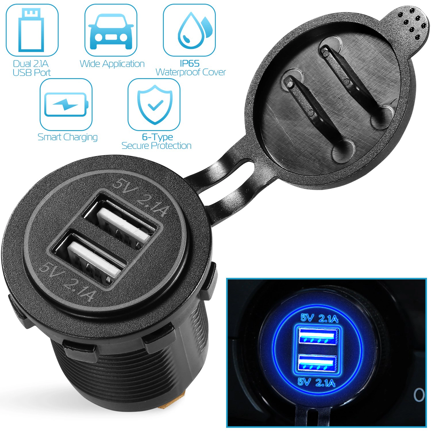 GBruno Waterproof Dual USB Car Charger Adapter