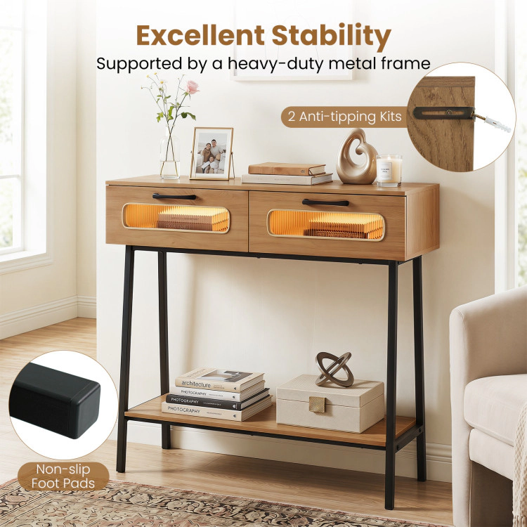 Hivvago Console Table With Led Lights And Open Shelf For Hallway Entrance