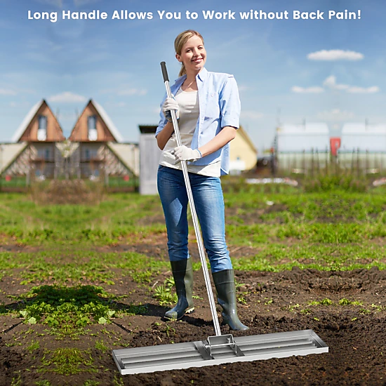 SUGIFT Silver Lawn Leveling Rake with Ergonomic PVC Grips and 67-in Handle 42-in W 10-in D