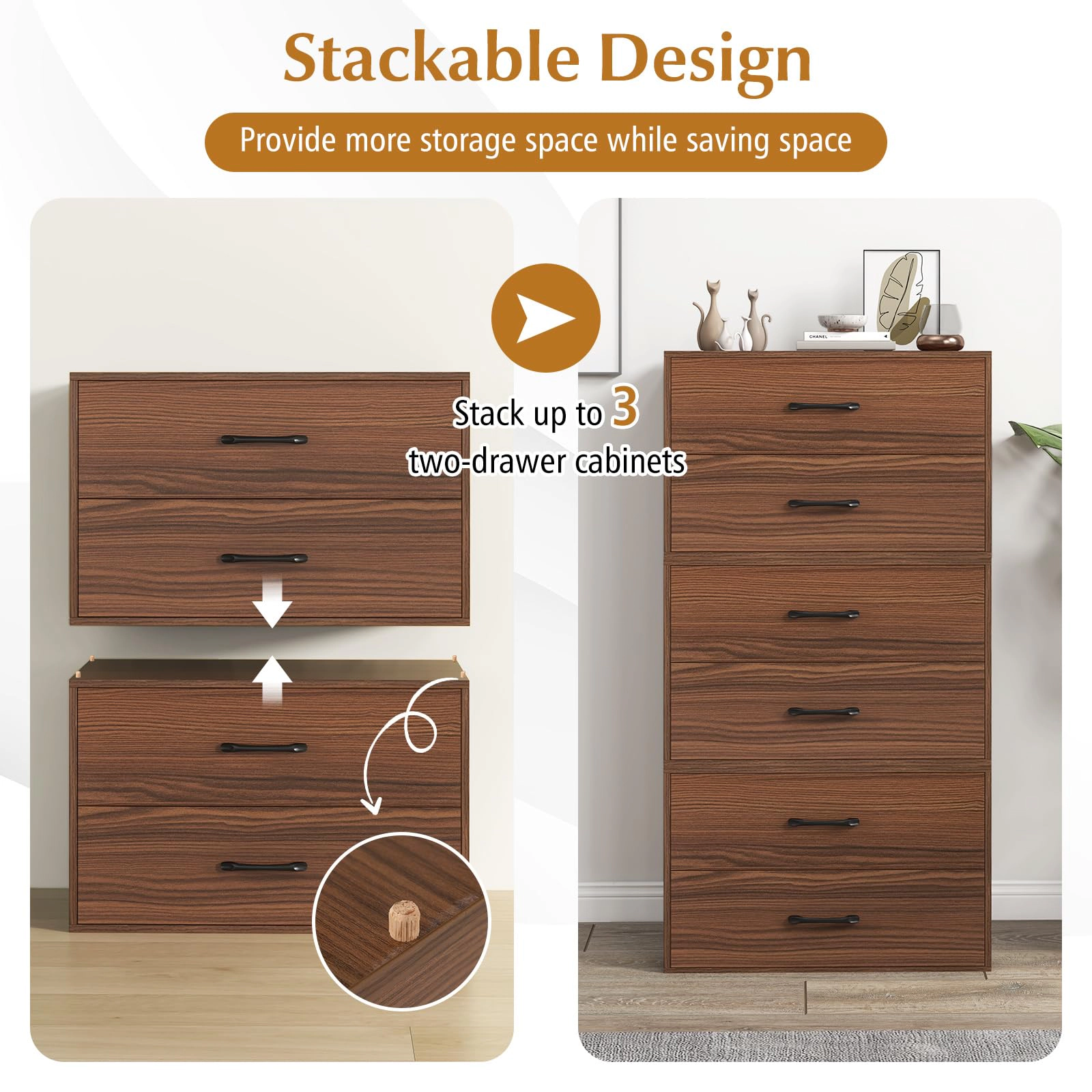 Glintex Stackable 2-Drawer Storage Chest with Rail Handles