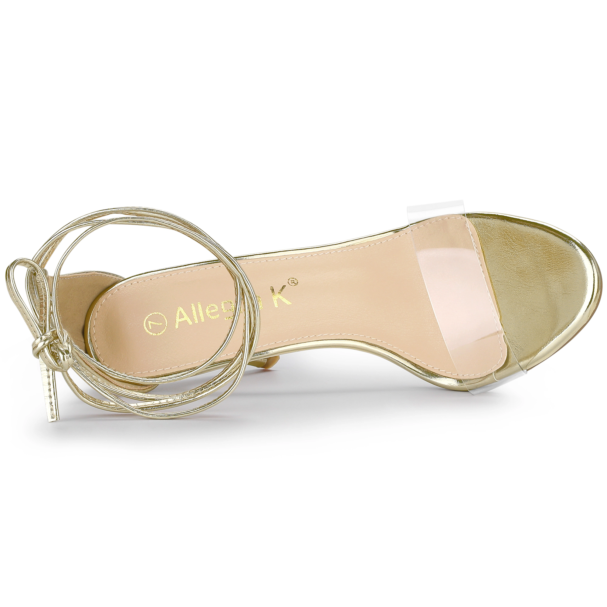 BLISSFUL STEP Women's Clear Strap Lace Up Stiletto Heel Open Toe Sandals