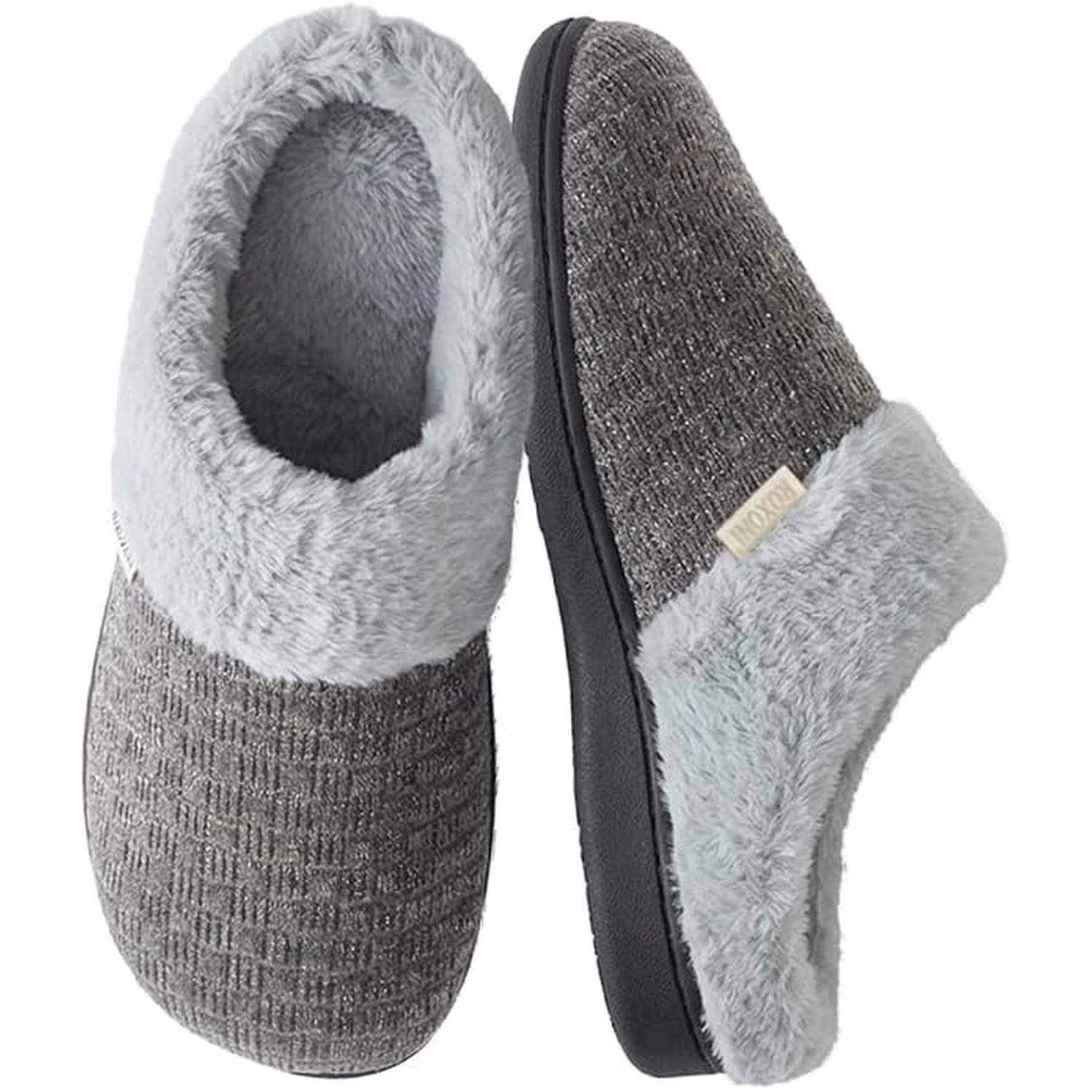 Women’s Woven Knit Fleece Clog Slippers, Cozy Faux Fur Lined