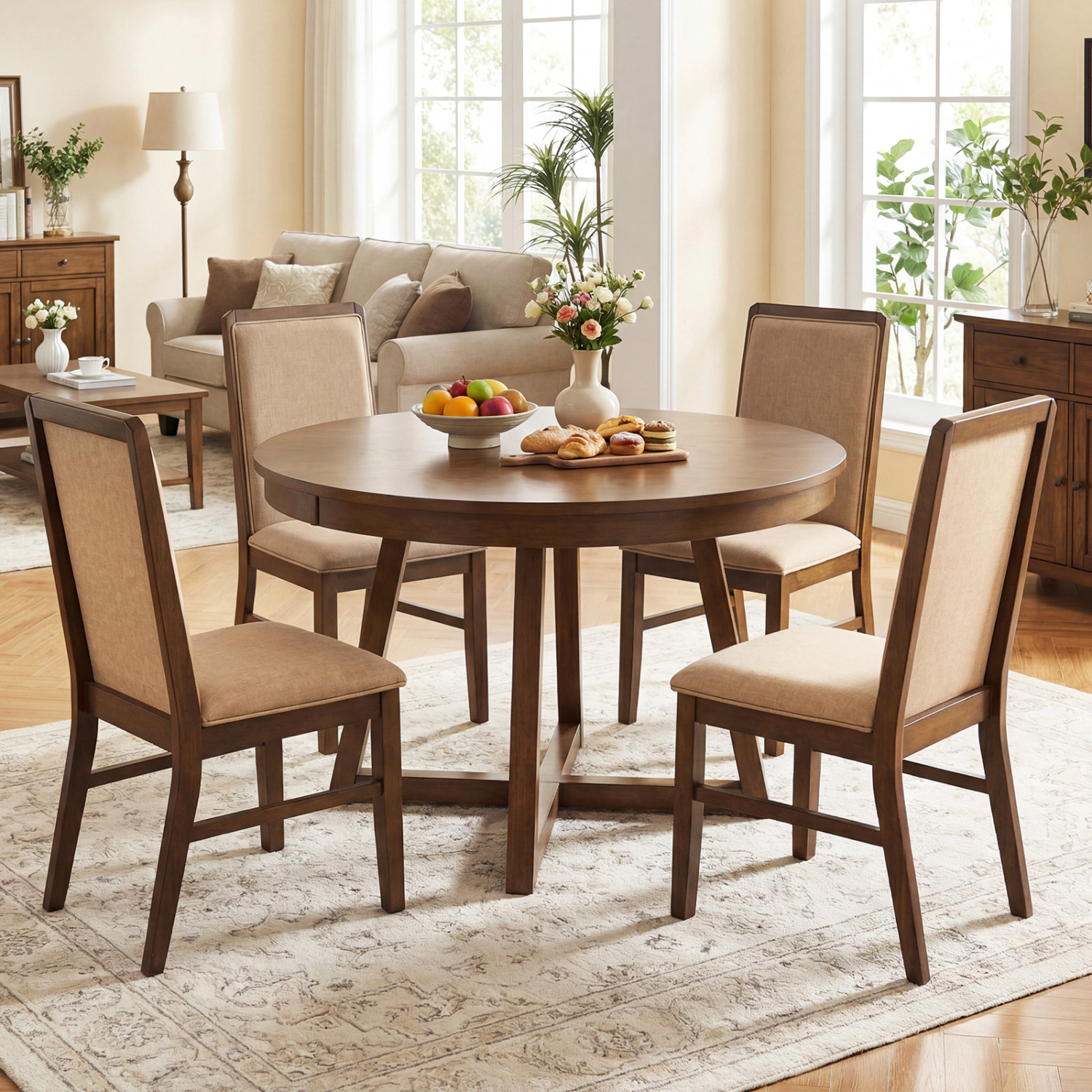 LJG Set of Upholstered Dining Chairs with Solid Rubber Wood Legs
