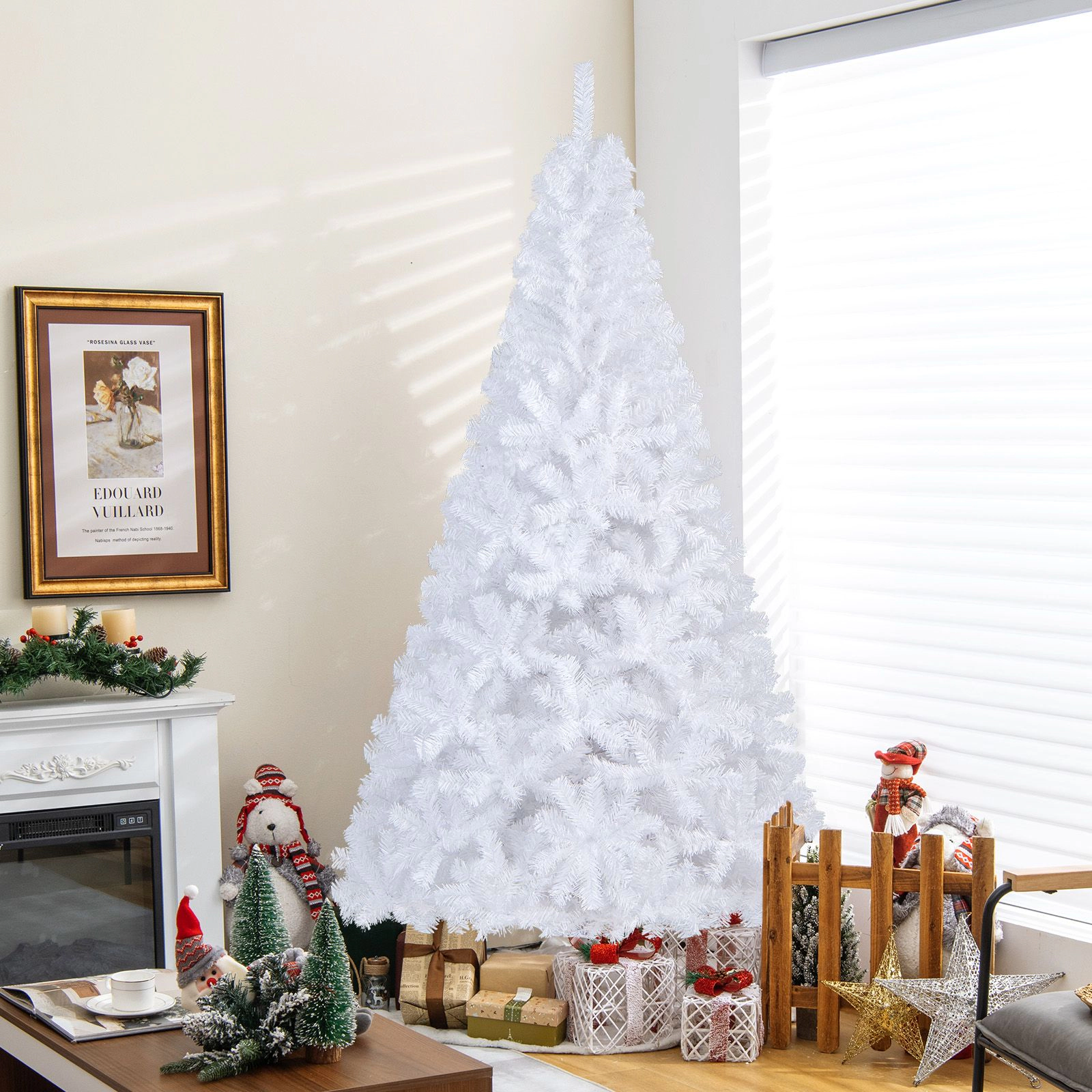 SlickBlue 7Ft White Artificial Christmas Tree with Metal Stand