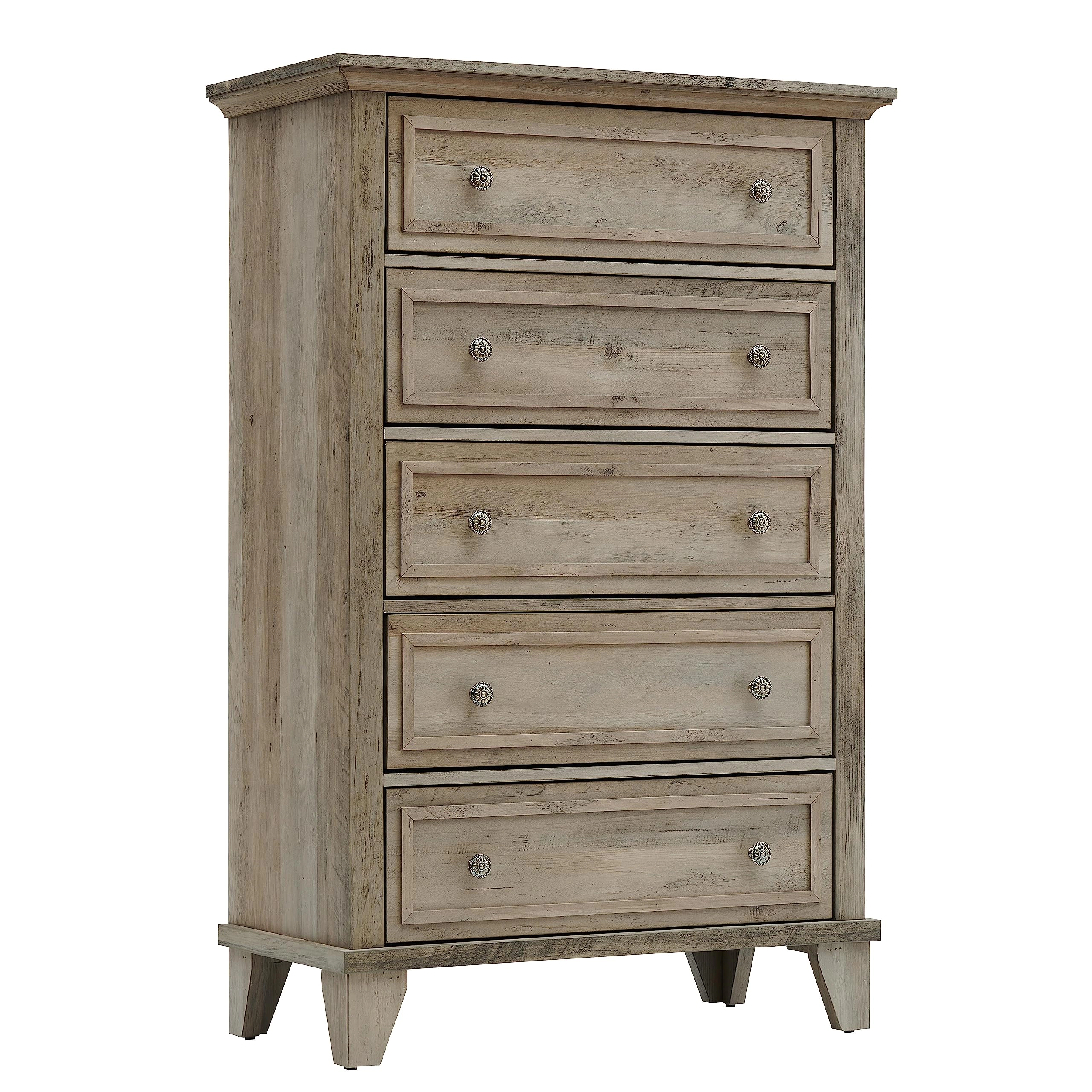 5 Drawer Modern Wood Dresser with Metal Handles, 48" Tall Storage Chest for Bedroom Entryway Hallway