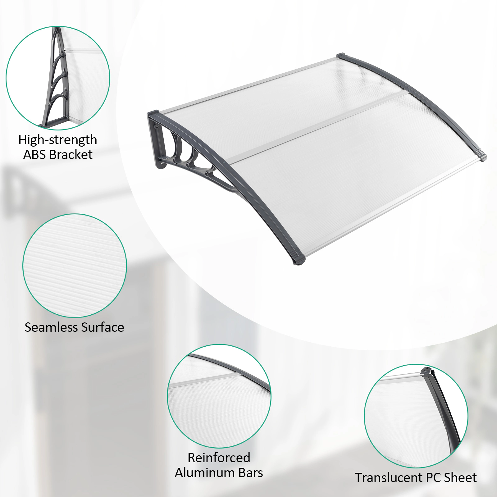 SUGIFT 48 x 40-in Outdoor Front Door Window Awning Door Canopy 44-lb Capacity 1-Piece Patio Umbrella Cover Gray