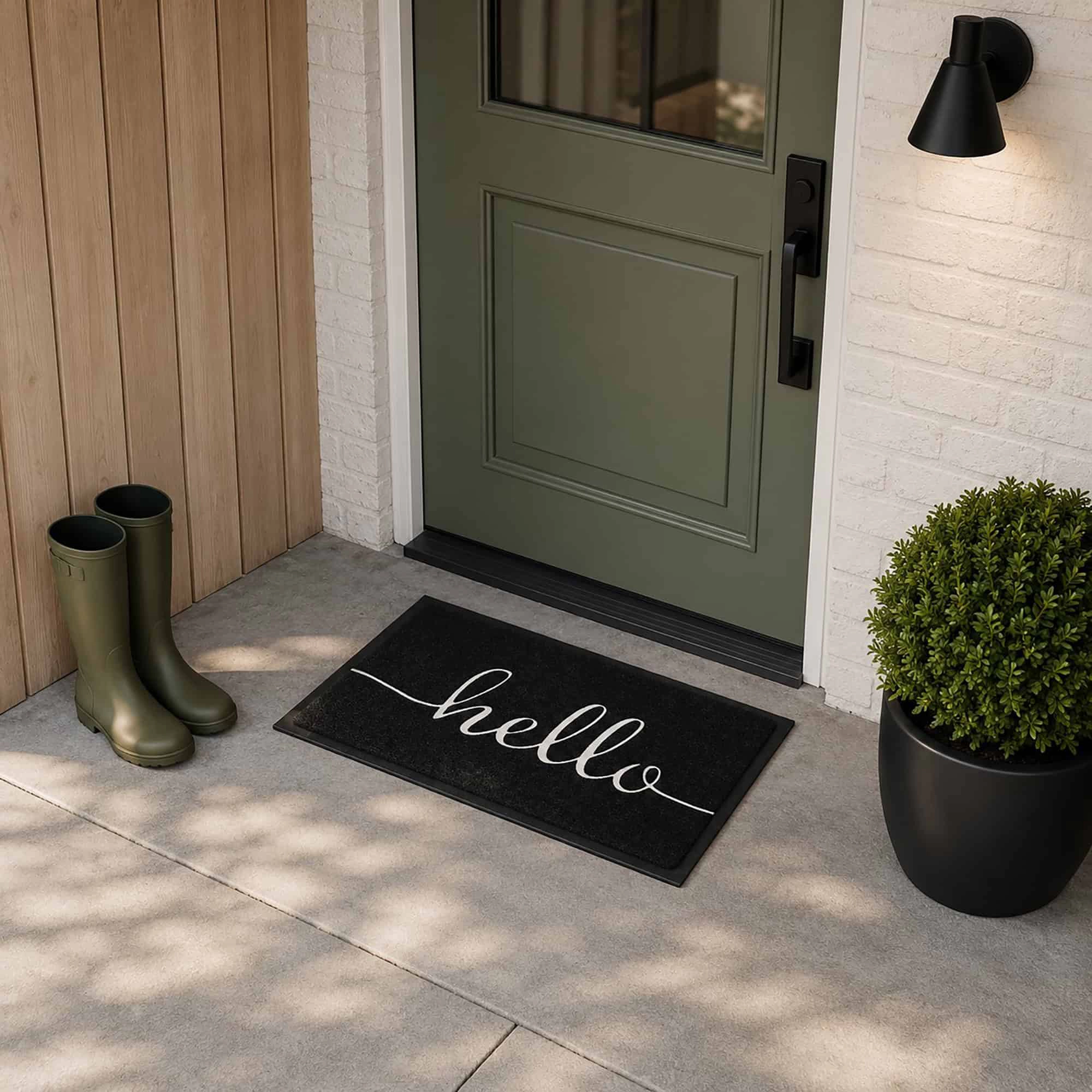 Evideco French Home Goods Black Hello PVC Doormat 30 x 18 Inches