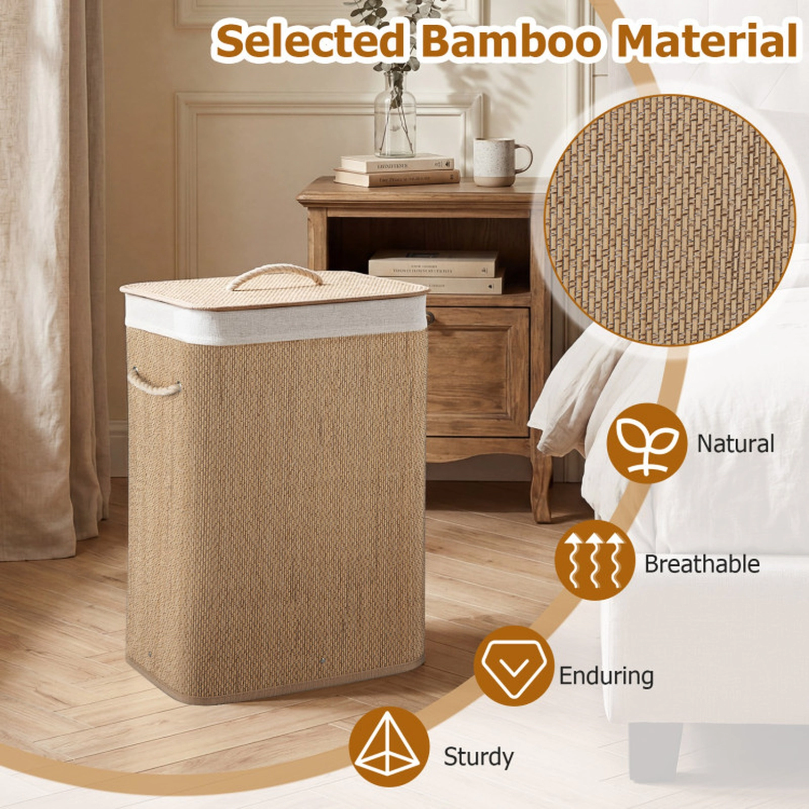 SUGIFT 19 Gal Capacity Clothes Hamper with Removable Liner 22-lb Capacity Natural