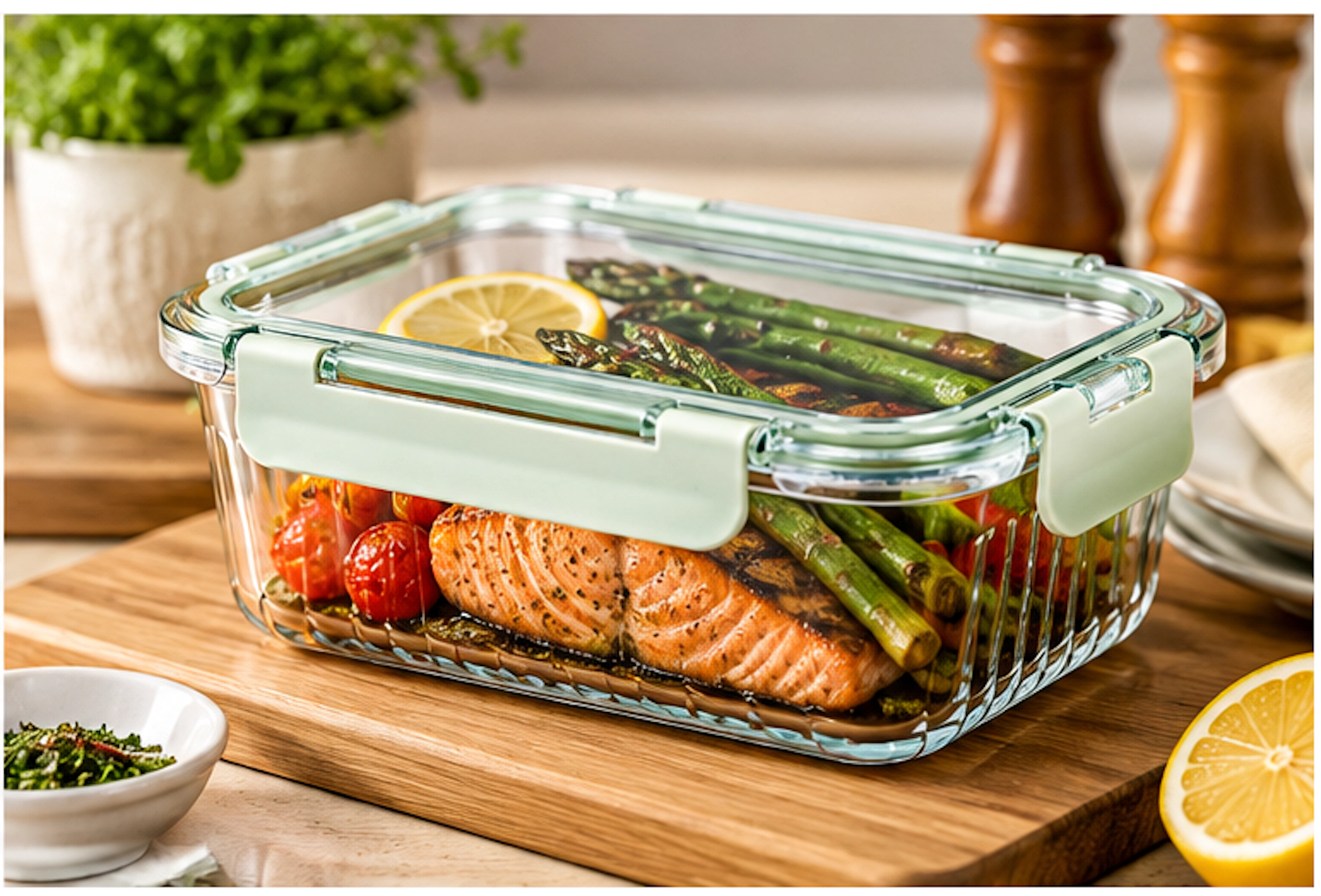 Lexi Home Ribbed Borosilicate Glass Food Container with Tinted Lid