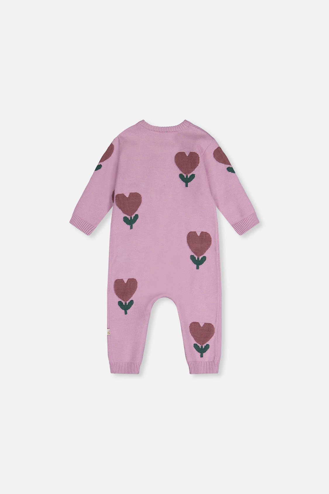 Deux par Girls Knitted Intarsia Long Sleeve Romper with Heart and Flower Pattern