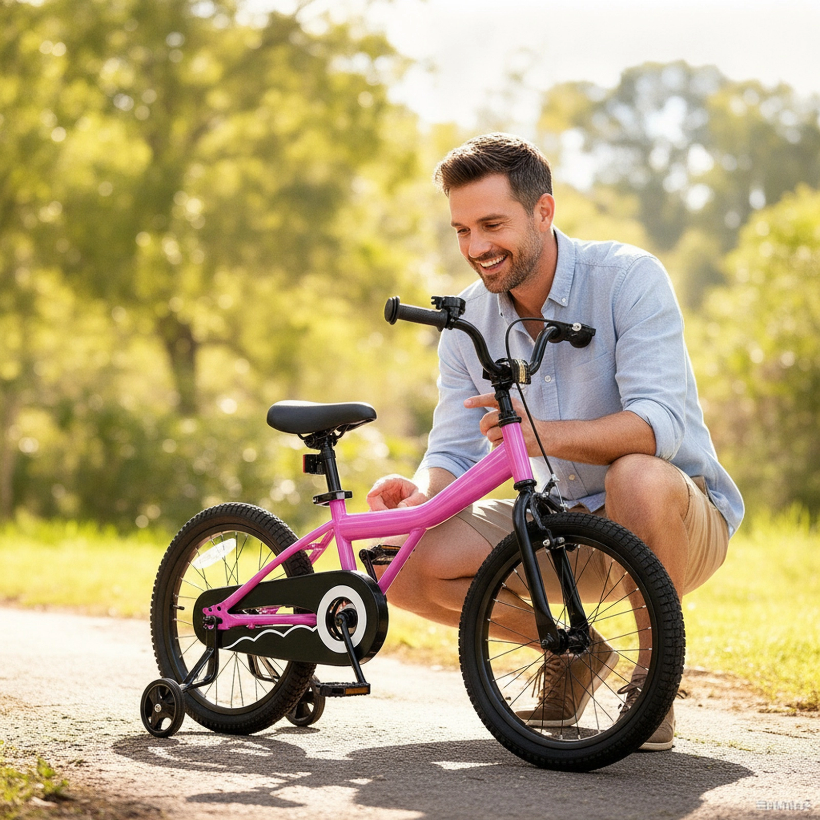 18-in Kids Bike Removable Training Wheels Kickstand Adjustable Seat and Handlebar Enclosed Chain Guard Ages 4-8 Pink