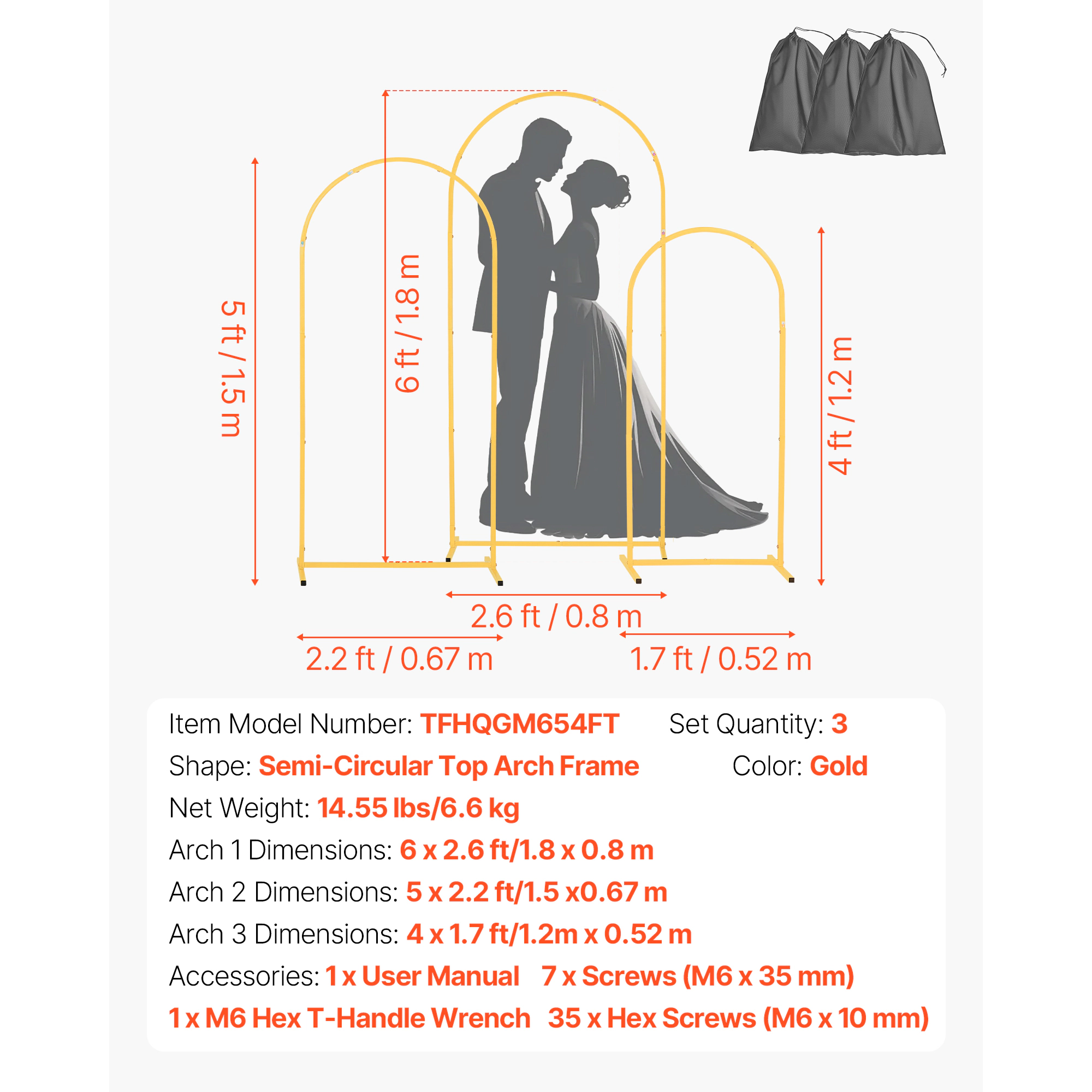 HONGGE Arch Backdrop Stand Stable Structure Easy Assembly Gold Metal Arch Backdrop Stand for Wedding Birthday Party